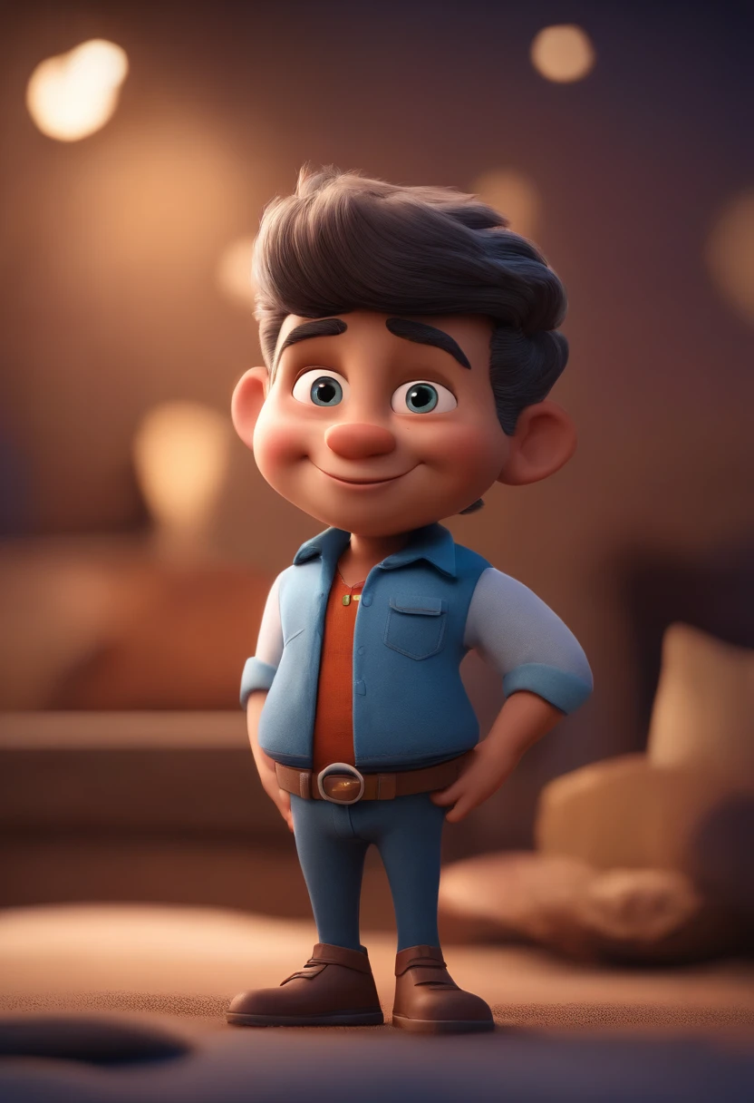 personagem dos desenhos animados de um homem e uma camisa azul, animation character, Caractere estilizado, animation style rendering, 3D estilizado, Arnold Maya render, 3d stylized rendering, toon render keyshot, Personagem 3D, Personagem 3D, 3d rendering stylized, 3 d character render, personagem de desenho animado, Personagem de close up, Pose de personagem, (Estilo Pixar) (master part:1.2) (Bokeh) (best quality) (pele detalhada) (textura detalhada) (8k) (argila) (Cinematic lighting) (foco nítido
