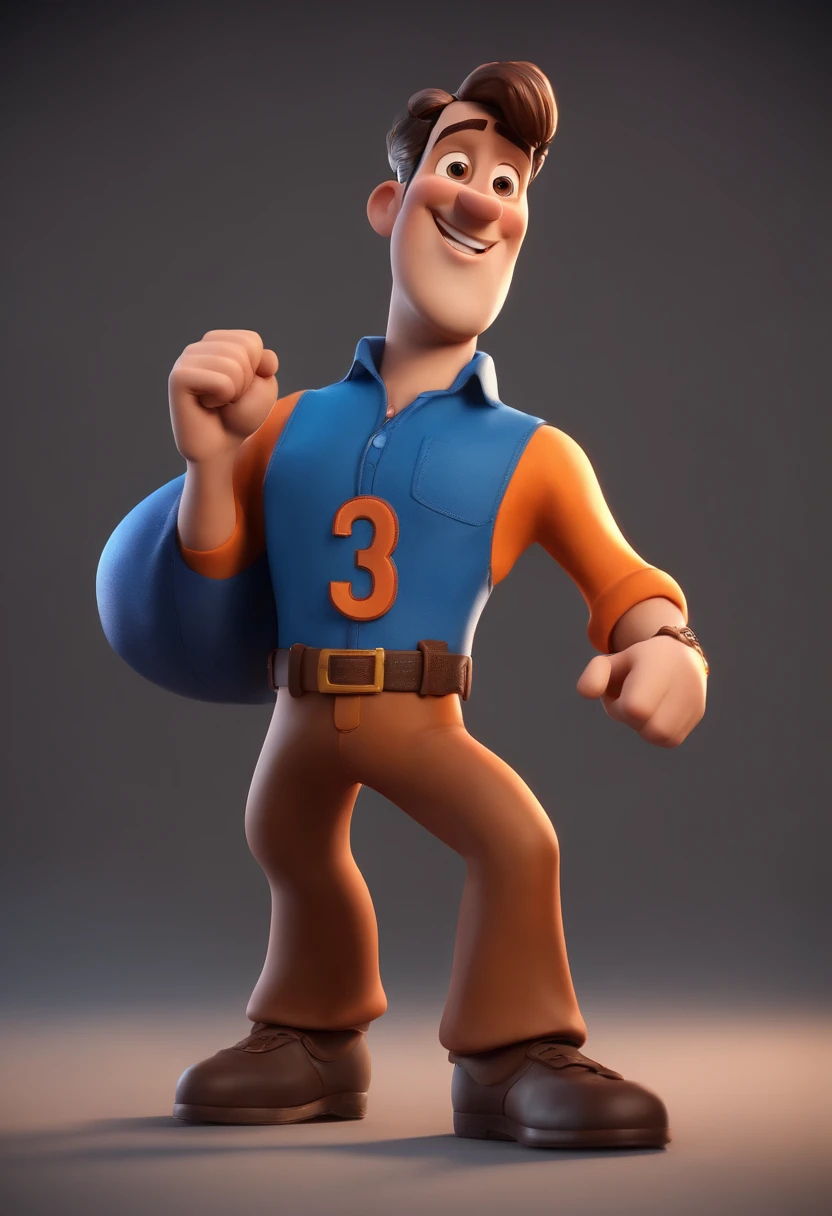personagem dos desenhos animados de um homem e uma camisa azul, animation character, Caractere estilizado, animation style rendering, 3D estilizado, Arnold Maya render, 3d stylized rendering, toon render keyshot, Personagem 3D, Personagem 3D, 3d rendering stylized, 3 d character render, personagem de desenho animado, Personagem de close up, Pose de personagem, (Estilo Pixar) (master part:1.2) (Bokeh) (best quality) (pele detalhada) (textura detalhada) (8k) (argila) (Cinematic lighting) (foco nítido