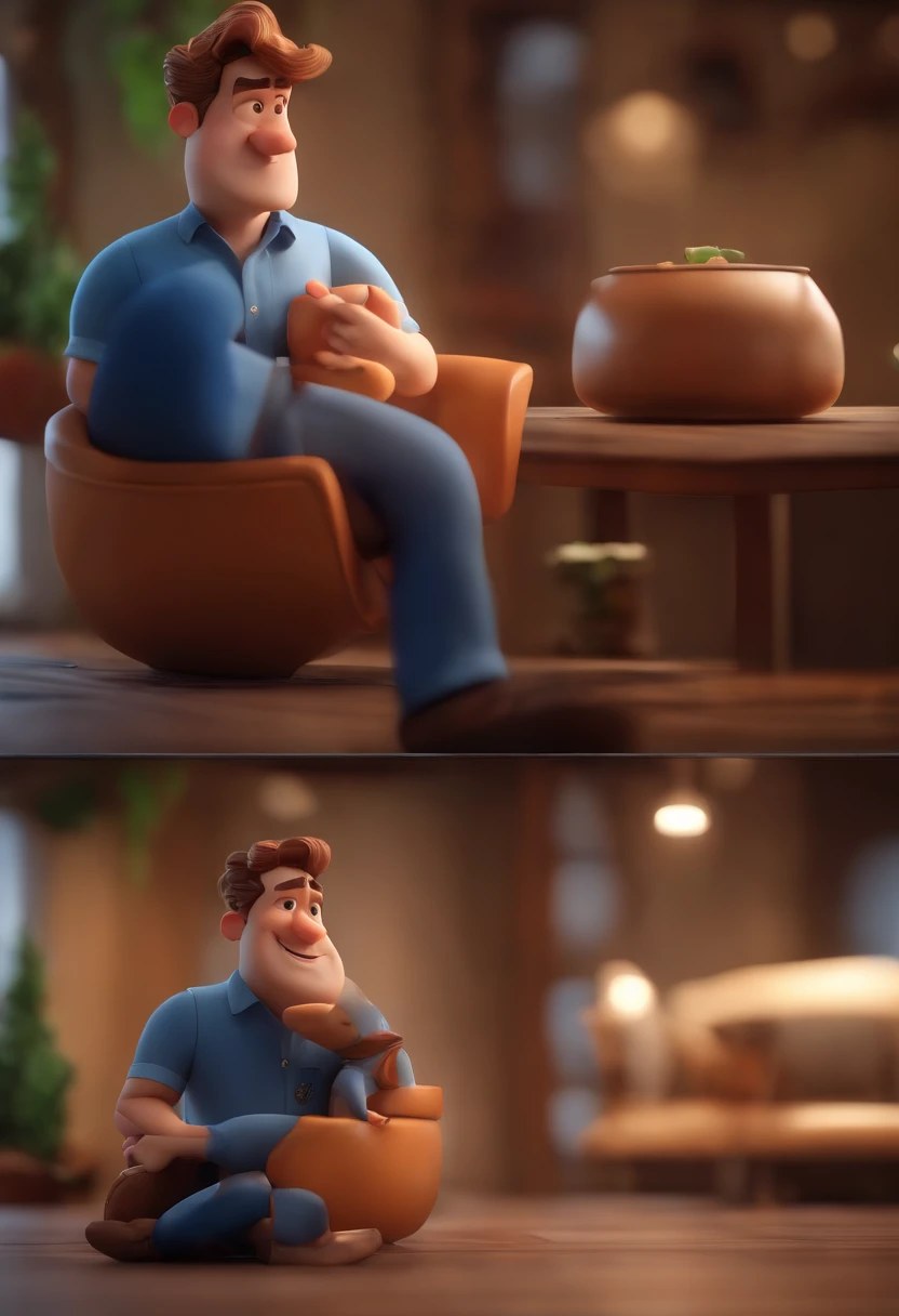 personagem dos desenhos animados de um homem e uma camisa azul, animation character, Caractere estilizado, animation style rendering, 3D estilizado, Arnold Maya render, 3d stylized rendering, toon render keyshot, Personagem 3D, Personagem 3D, 3d rendering stylized, 3 d character render, personagem de desenho animado, Personagem de close up, Pose de personagem, (Estilo Pixar) (master part:1.2) (Bokeh) (best quality) (pele detalhada) (textura detalhada) (8k) (argila) (Cinematic lighting) (foco nítido