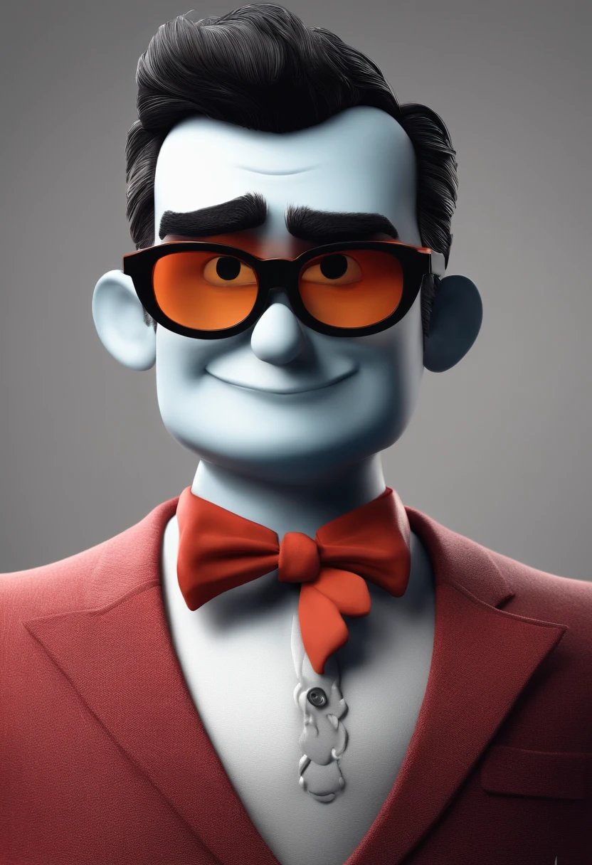 Cartoon character of a man with black glasses, camisa social vermelha em 3D pixar
