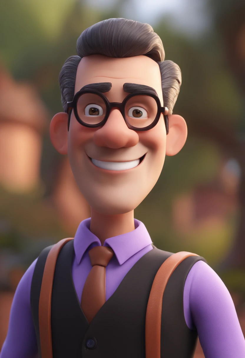 President Lula cartoon character of a man with black glasses and a lilac shirt, animation character, Caractere estilizado, animation style rendering, 3D estilizado, Arnold Maya render, 3 d render stylized, toon render keyshot, Personagem 3D, Personagem 3D, 3d rendering stylized, 3 d character render, personagem de desenho animado, Personagem de close up, Pose de personagem, (Estilo Pixar) (master part:1.2) (Bokeh) (best quality) (pele detalhada) (textura detalhada) (8k) (argila) (Cinematic lighting) (foco nítido