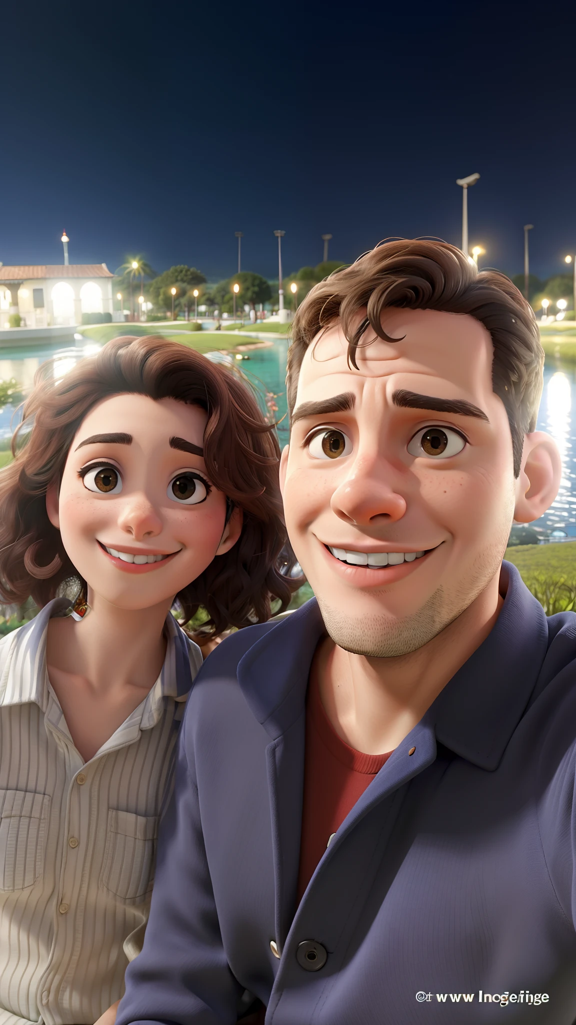 Casal tirando selfie no lago