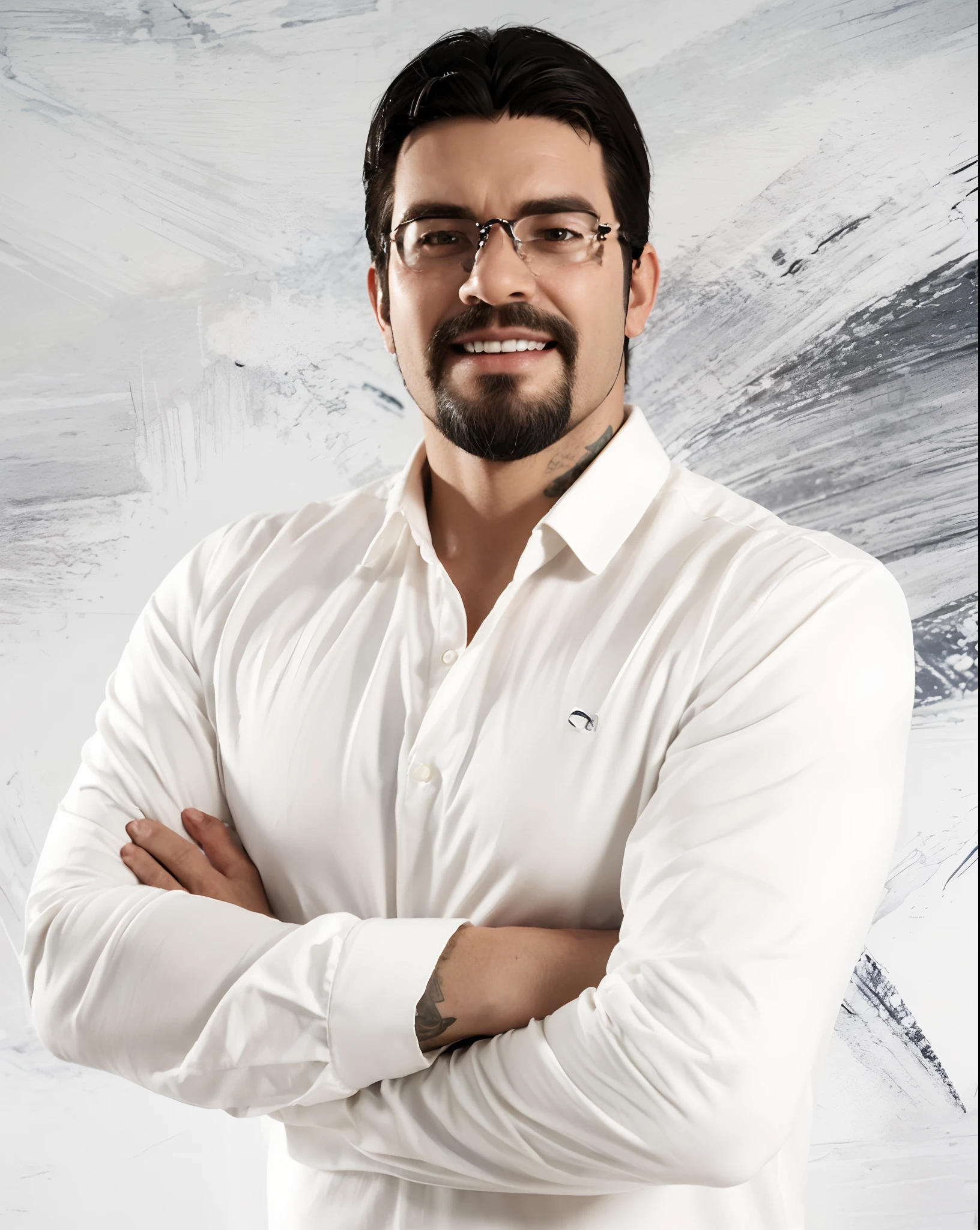 Cartoon character of a man with black glasses and a black polo shirt, cabelo liso, With beard and old school tattoo on his arm, animation character, Caractere estilizado, animation style rendering, 3D estilizado, Arnold Maya render, 3 d render stylized, toon render keyshot, Personagem 3D, Personagem 3D, 3d rendering stylized, 3 d character render, personagem de desenho animado, Personagem de close up, Pose de personagem,  (Estilo Pixar) (master part:1.2) (Bokeh) (best quality) (pele detalhada) (textura detalhada) (8k) (argila) (Cinematic lighting) (foco nítido