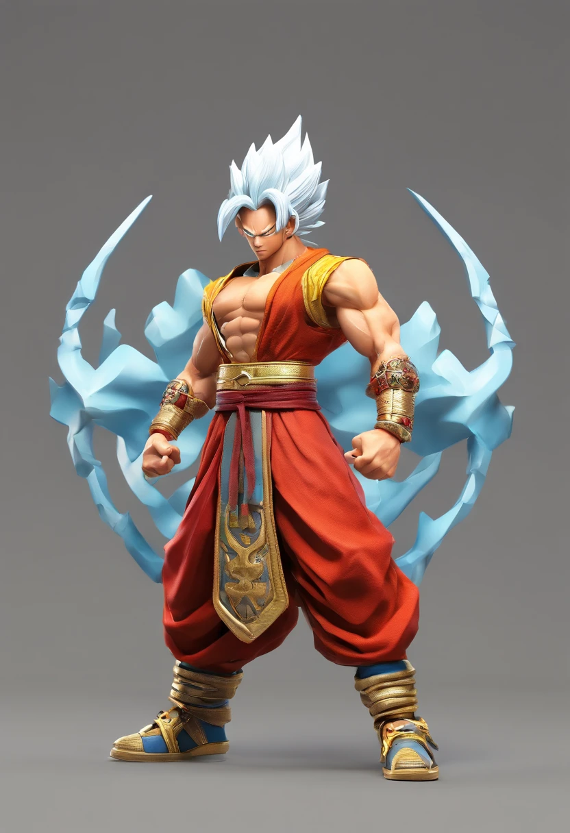 “Create a futuristic character inspired by Goku at level 4 in Super Saiyan. It must have a modern and technological look, with futuristic details in your clothing and accessories. The character must have his arms crossed, displaying a confident and powerful expression. Your appearance should reflect strength and determination, with spiky hair and intense eyes, characteristics of Super Saiyan level 4.&quot;like dragon ball gt black hair around red super sayajin ring with red monkey tail