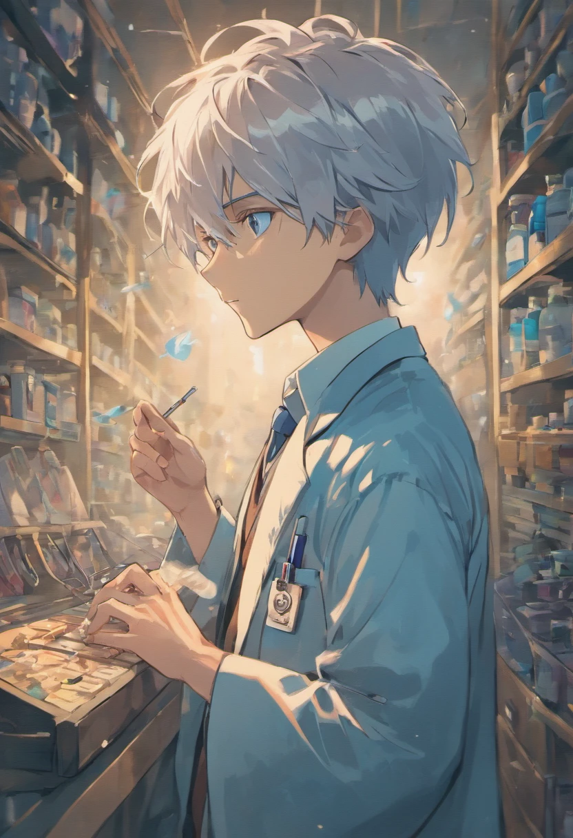 Silver-haired boy doctor blue-eyed