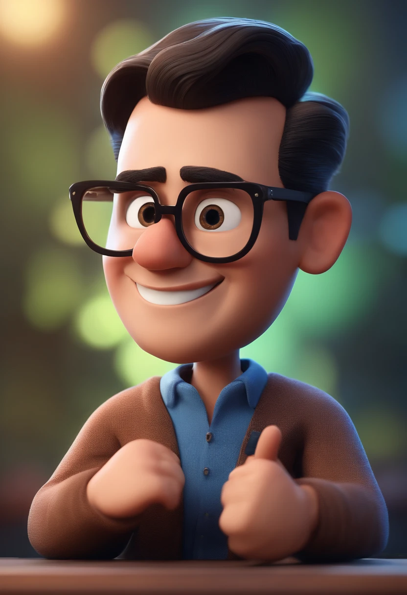 Cartoon character of a man with black glasses and a blue shirt, animation character, Caractere estilizado, animation style rendering, 3D estilizado, Arnold Maya render, 3 d render stylized, toon render keyshot, Personagem 3D, Personagem 3D, 3d rendering stylized, 3 d character render, personagem de desenho animado, Personagem de close up, Pose de personagem, (Estilo Pixar) (master part:1.2) (Bokeh) (best quality) (pele detalhada) (textura detalhada) (8k) (argila) (Cinematic lighting) (foco nítido