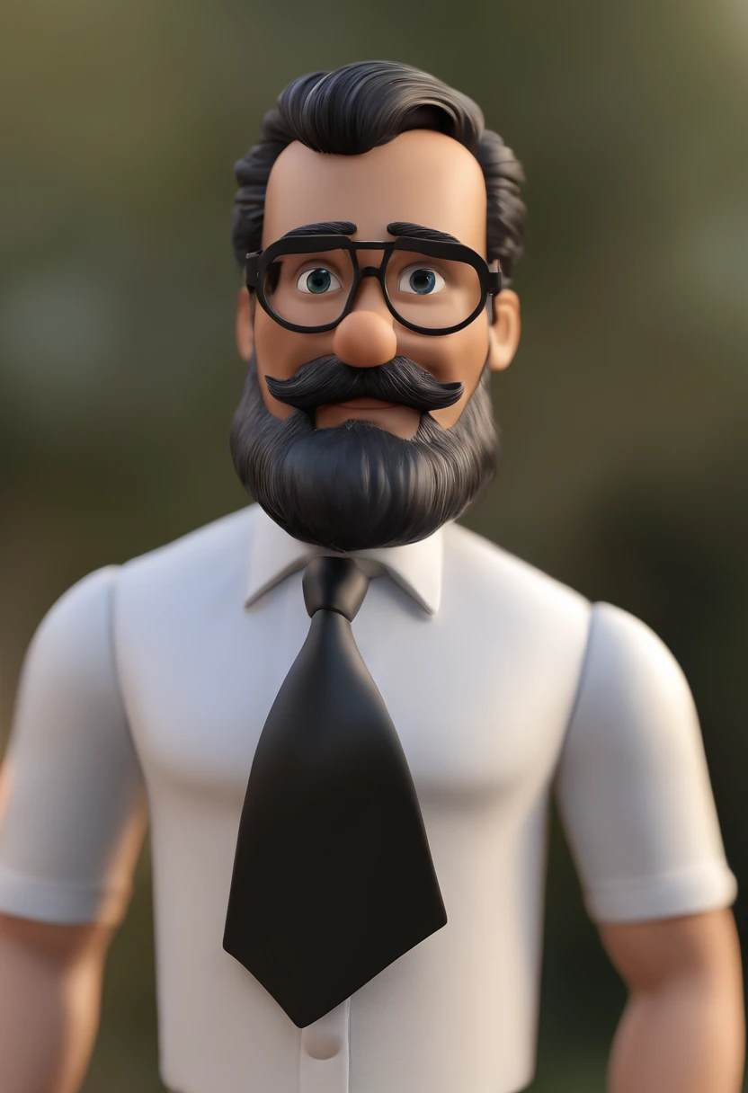 criar Disney Pixar l personagem, Man, Branco, 40 anos, cabelo preto ondulado, blue glasses, barba preta sem bigode, fundo branco, vestindo camiseta, shorts e chinelos. 174cm de altura, 115kg de peso