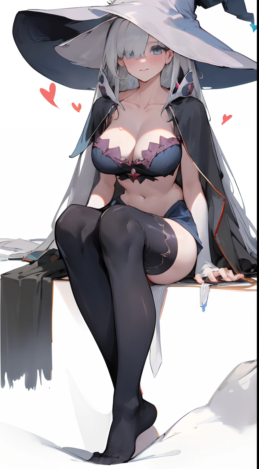 Leakage out of the collarbone，Neck leakage，Heart-shaped decoration，sorceress woman，Witch hat，，black lence stockings，without wearing shoes