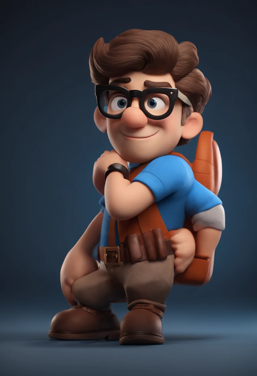 Cartoon character of a man wearing black glasses and a blue shirt, um personagem animado, Caractere estilizado, animation style rendering, 3D estilizado, Arnold Maya render, 3 d render stylized, toon render keyshot, Personagem 3D, Personagem 3D, 3d rendering stylized, 3 d character render, personagem de desenho animado, Personagem de close up, Pose de personagem, (Estilo Pixar) (master part:1.2) (Bokeh) (best quality) (pele detalhada) (textura detalhada) (8k) (argila) (Cinematic lighting) (foco nítido，Senta e vaza a parte superior do corpo