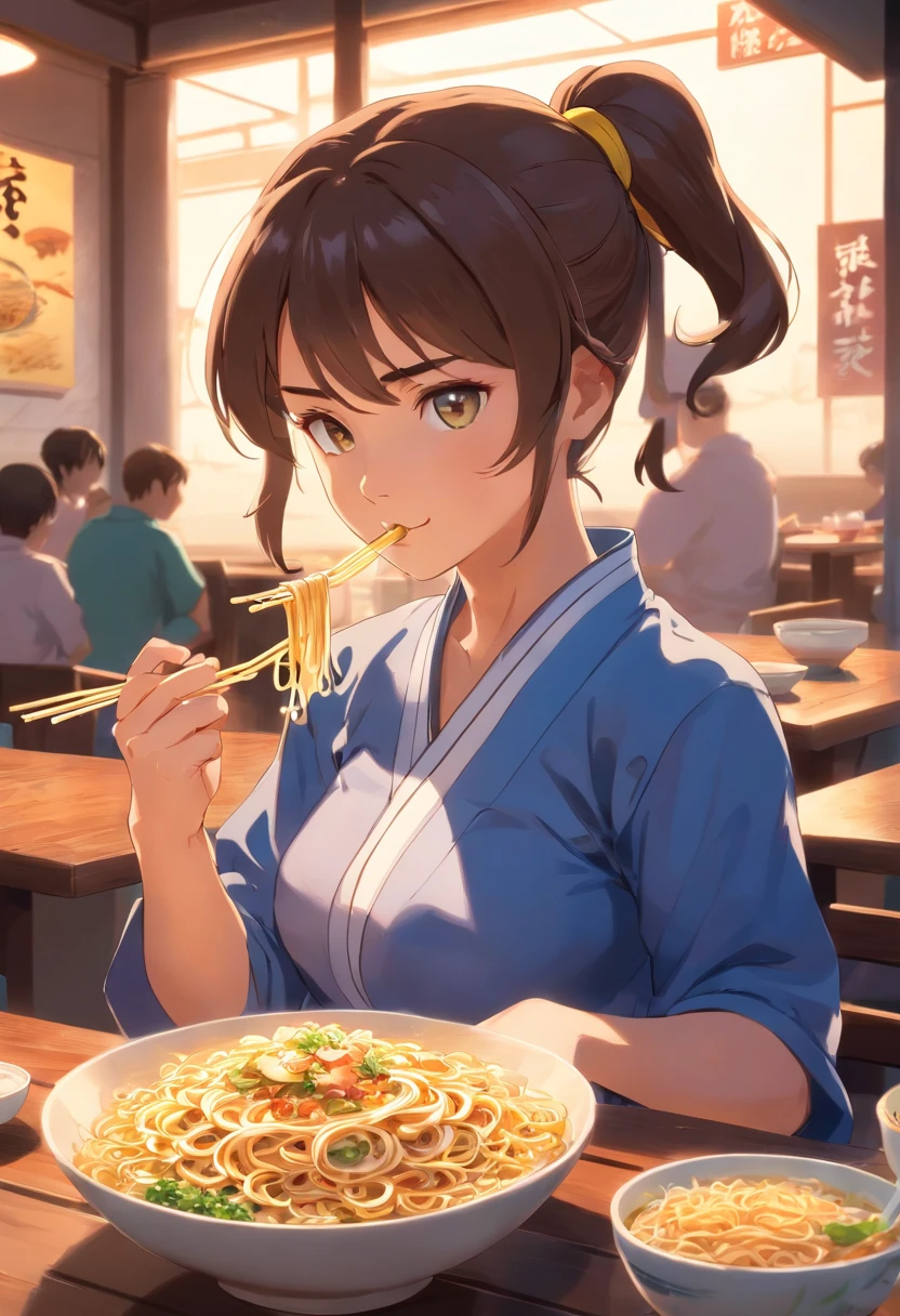 Drawing of chunli eating noodles
