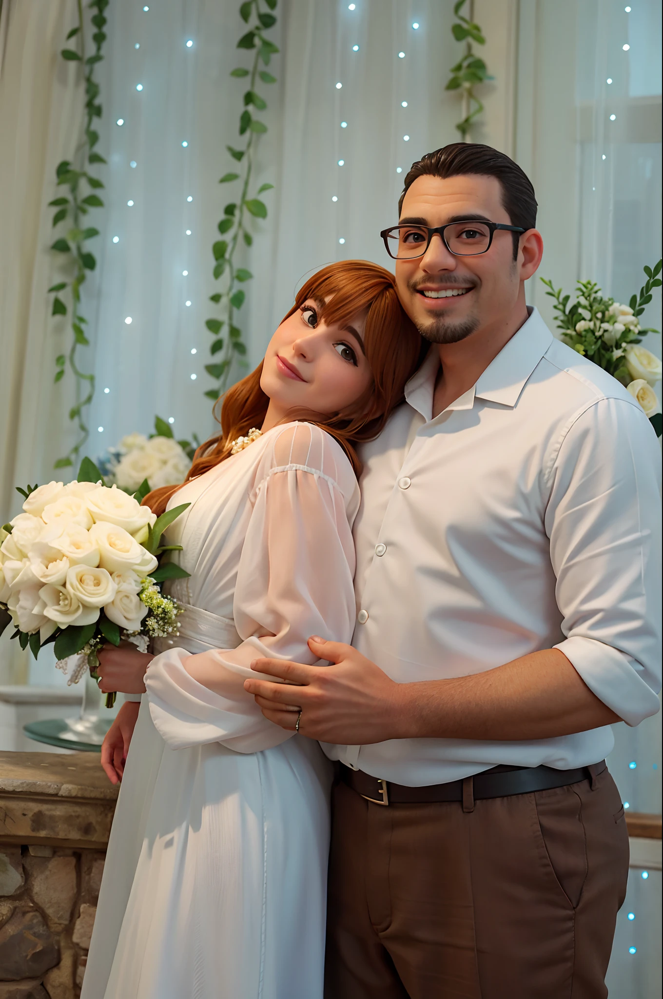 There's a man and a woman together in front of a wedding arch, Casal feliz, noivos, Lovely couple, casamento, imagem de perfil, foto do casamento, foto do perfil.