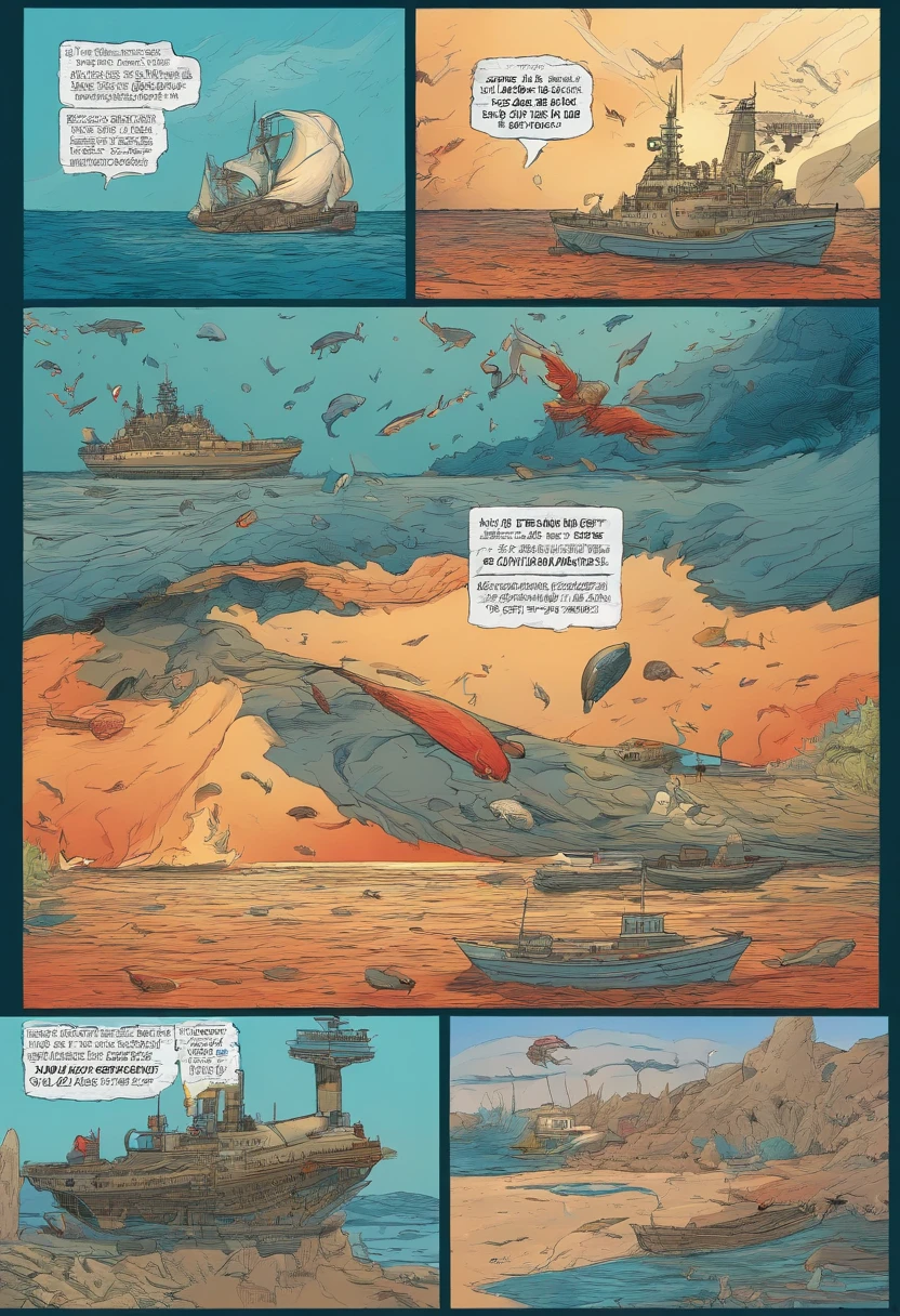 American comics, The comic story is presented in multiple irregular colored panels.Millions of strange worms suddenly appeared on the bottom of the North Sea,Drill through frozen methane,threatens the stability of the entire continental shelf。Swarms of mussels prevent large ships from maneuvering。Poisonous jellyfish、Lobsters and whales began to attack humans along the world's coasts。Scientists and the military from all over the world come together, Tackling humanity's greatest challenges together。They are creepy to find,We are not the only intelligent species on this planet,And there is a collective intelligence deep under the sea,This wisdom has suffered from the destruction of civilization in its habitat,And decided to fight back。