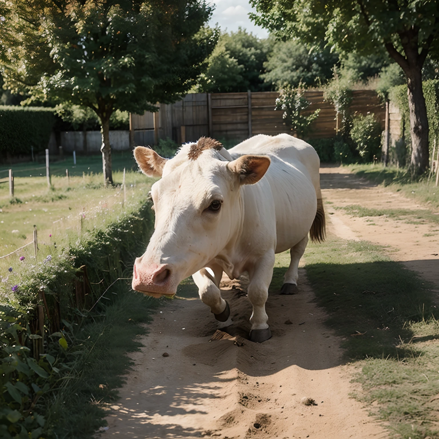 Une vache qui court debout, avec effets de accélération