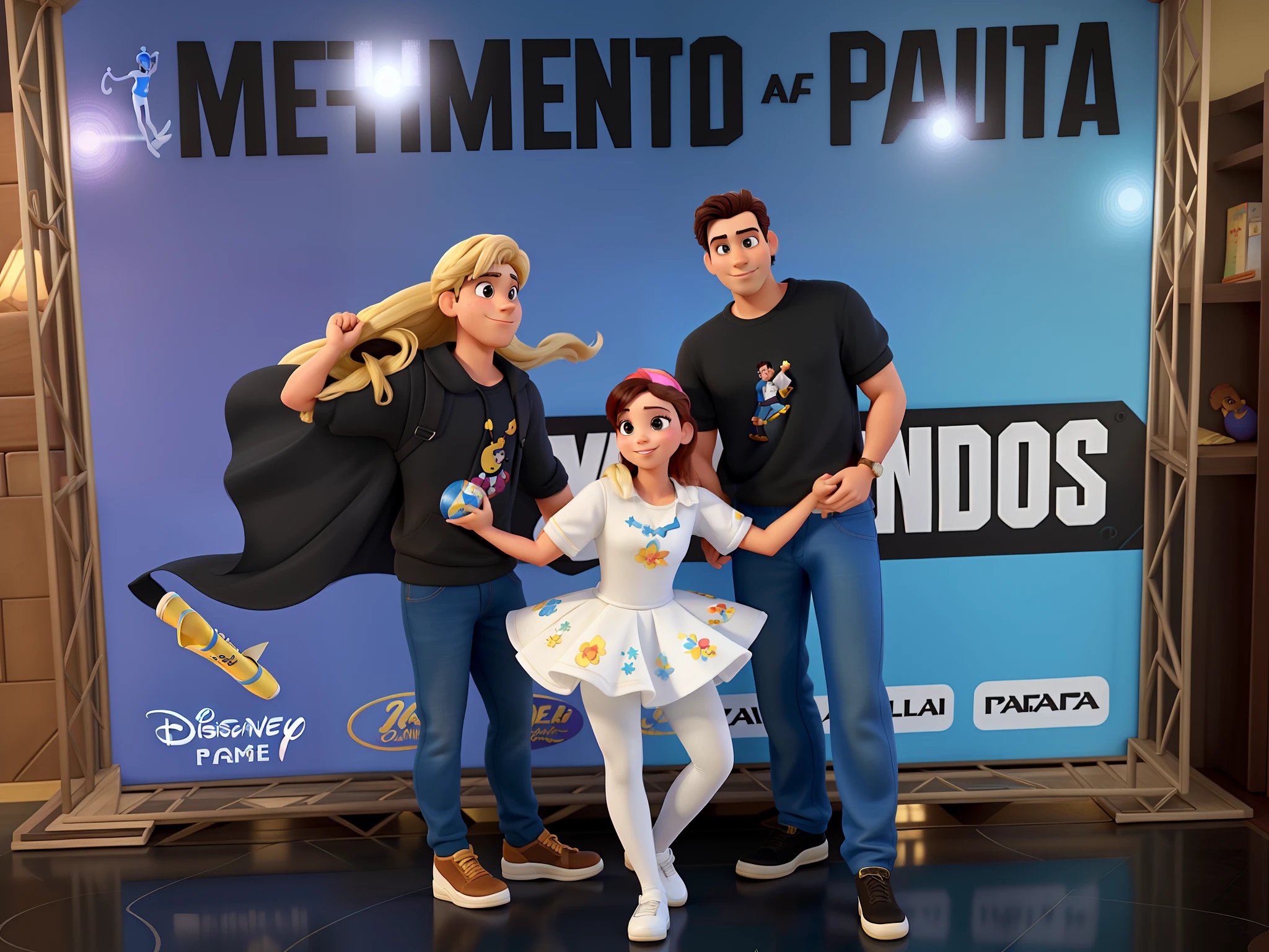 casal homem e mulher e menina bailarina no estilo Disney Pixar, alta qualidade, melhor qualidade