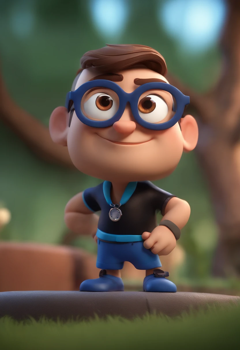 Cartoon character of a man wearing black glasses and a blue shirt, um personagem animado, Caractere estilizado, animation style rendering, 3D estilizado, Arnold Maya render, 3 d render stylized, toon render keyshot, Personagem 3D, Personagem 3D, 3d rendering stylized, 3 d character render, personagem de desenho animado, Personagem de close up, Pose de personagem, (Estilo Pixar) (master part:1.2) (Bokeh) (best quality) (pele detalhada) (textura detalhada) (8k) (argila) (Cinematic lighting) (foco nítido，Senta e vaza a parte superior do corpo