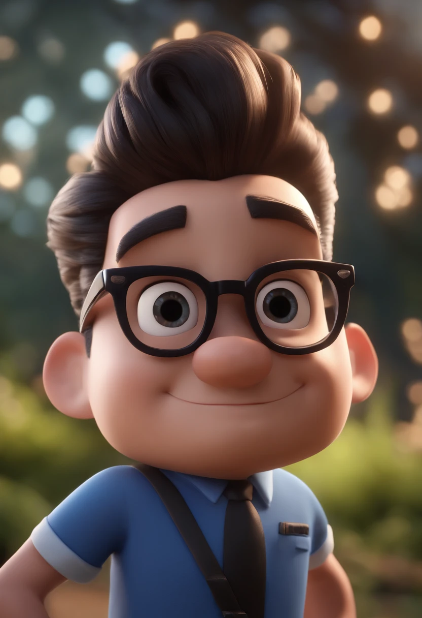 Cartoon character of a man with black glasses and a blue shirt, animation character, Caractere estilizado, animation style rendering, 3D estilizado, Arnold Maya render, 3 d render stylized, toon render keyshot, Personagem 3D, Personagem 3D, 3d rendering stylized, 3 d character render, personagem de desenho animado, Personagem de close up, Pose de personagem, (Estilo Pixar) (master part:1.2) (Bokeh) (best quality) (pele detalhada) (textura detalhada) (8k) (argila) (Cinematic lighting) (foco nítido