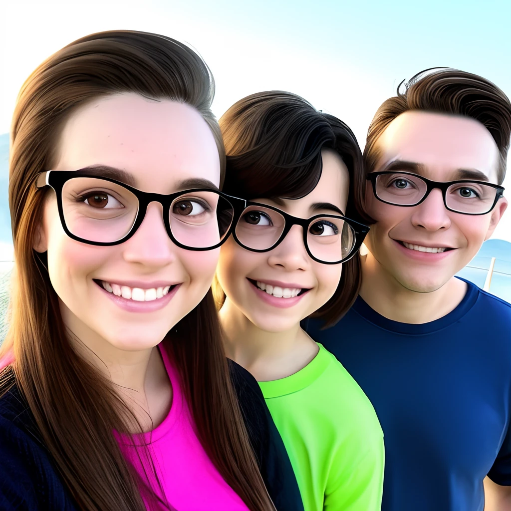 I created a family of three in the Disney Pixar style, o menino de 3 anos, olhos castanhos, rosto fino, nariz fino, olhos pequenos, cabelo curto, cabelo cacheado, hair messy. A mulher loira, 40 anos, rosto redondo, gordinha, cabelos loiros, cabelo na altura do ombro, pele branca olhos castanhos. O homem latino, pele parda, Eyeglasses, cabelo preto, cabelo topete raspado apenas nas laterais, rosto redondo, acima do peso, Eyeglasses, cavanhaque grisalho estilo Disney Pixar ao fundo a quinta avenida em nova Iorque