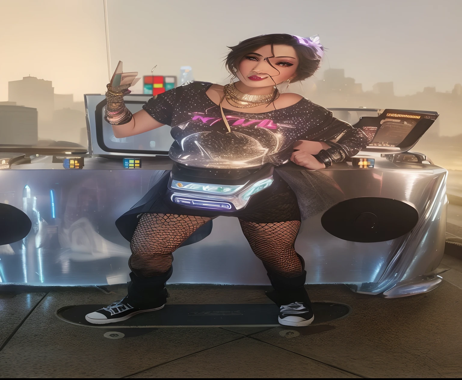 (best quality,4K,HQ,highres,masterpiece:1.2),ultra-detailed,neon babe,beautiful detailed eyes,beautiful detailed lips,long eyelashes,looking at viewer,crisp focus,symmetric,centered,glowing neon lights,crowded street,nighttime cityscape,vibrant colors,futuristic atmosphere,stylish urban fashion,lit-up smartphone screen,reflection on glasses,reflective surfaces,shiny metallic accents,streaming light effects,city skyline in the background,bokeh lights,cool blue and purple color scheme,soft shadows,high contrast,sharp edges,glamorous appearance,confident posture,modern hairstyle,dynamic composition