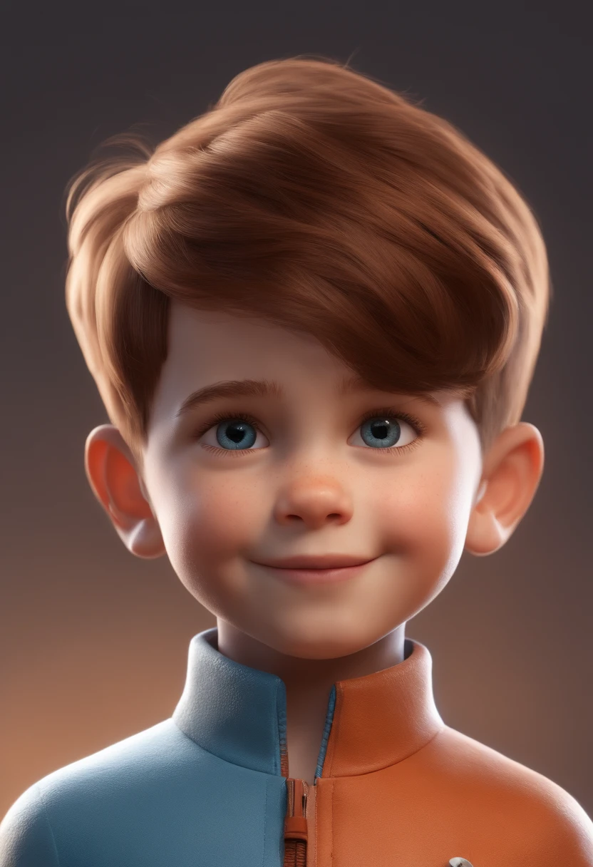 a happy cute kid standing short hair, vestindo uma fantasia espacial, , fundo branco, barnet, Tom, Estilo Pixar, ....3d, desenhos animados, rosto detalhado, asymmetrical 16k