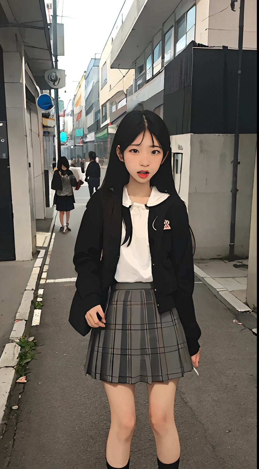 16-year-old pre-teen, Tiny pleated skirt, having forced sex with a beggar, tentacles in , Headless, ray tracing, HDR