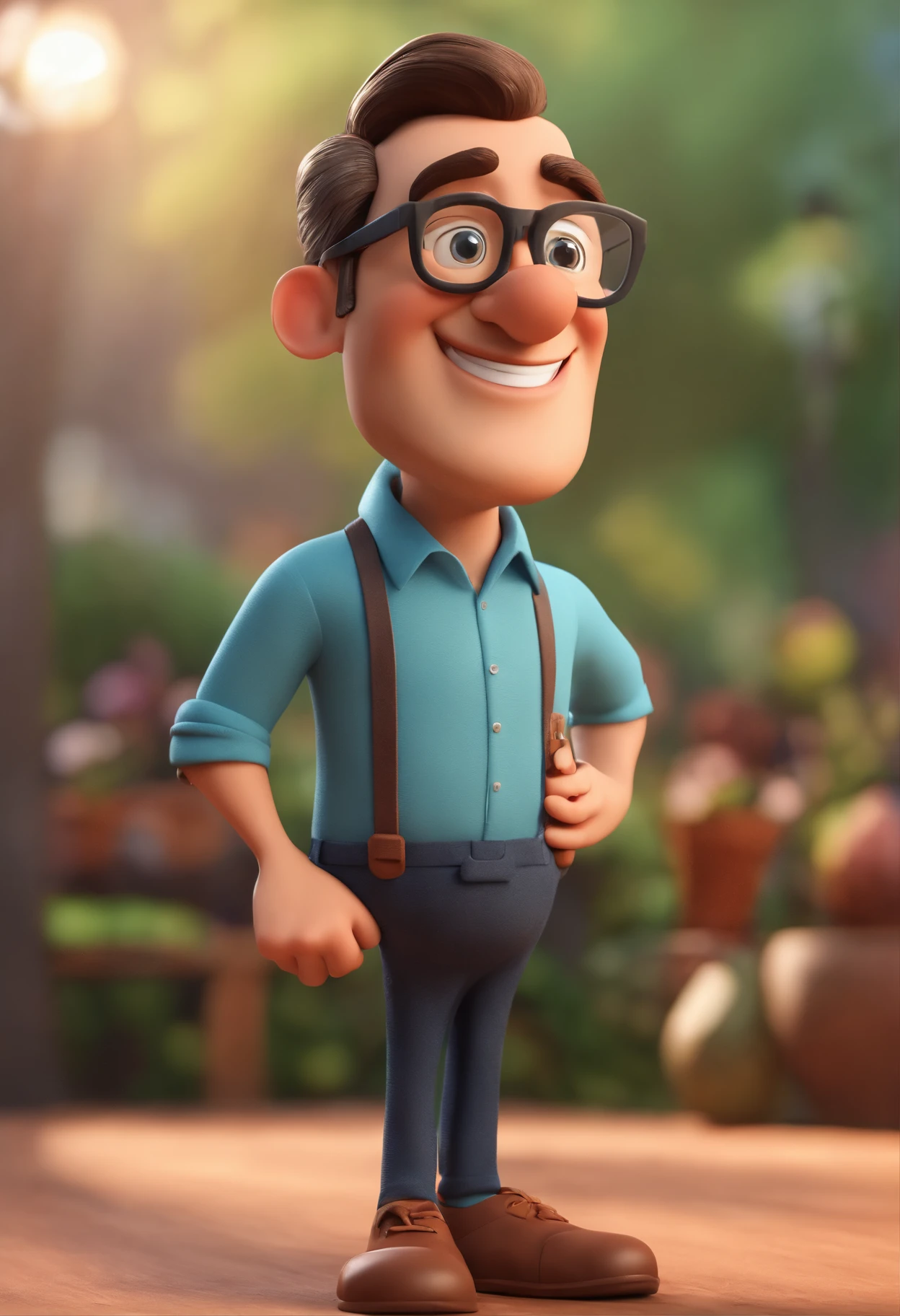 Cartoon character of a man wearing black glasses and a blue shirt, um personagem animado, Caractere estilizado, animation style rendering, 3D estilizado, Arnold Maya render, 3 d render stylized, toon render keyshot, Personagem 3D, Personagem 3D, 3d rendering stylized, 3 d character render, personagem de desenho animado, Personagem de close up, Pose de personagem, (Estilo Pixar) (master part:1.2) (Bokeh) (best quality) (pele detalhada) (textura detalhada) (8k) (argila) (Cinematic lighting) (foco nítido，Senta e vaza a parte superior do corpo