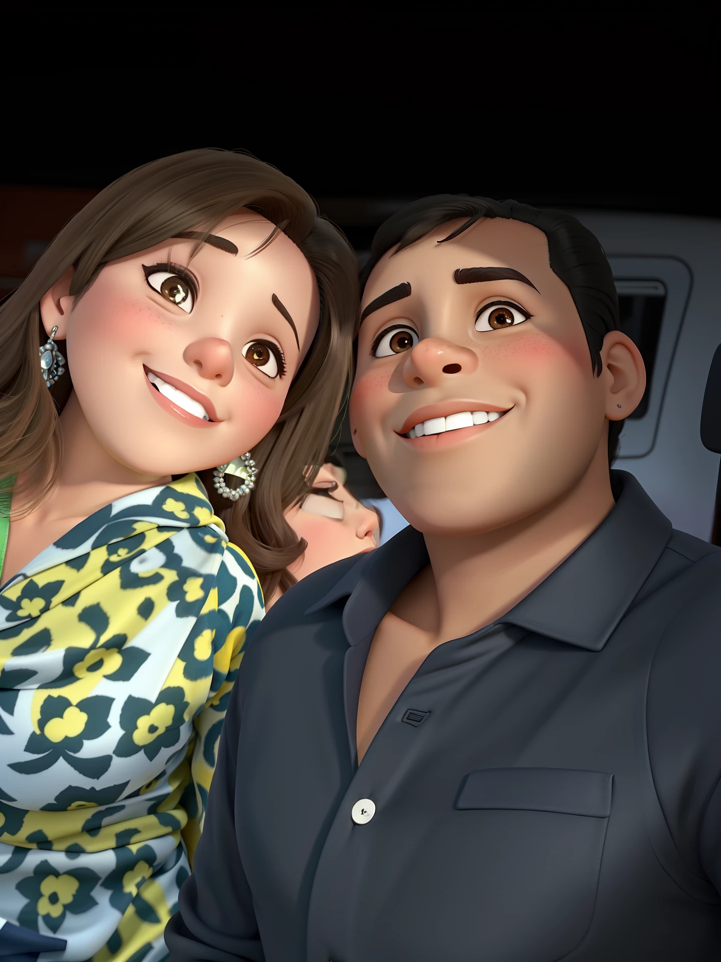 casal tirando uma self, ele pele morena e ela pele branca, gorda .