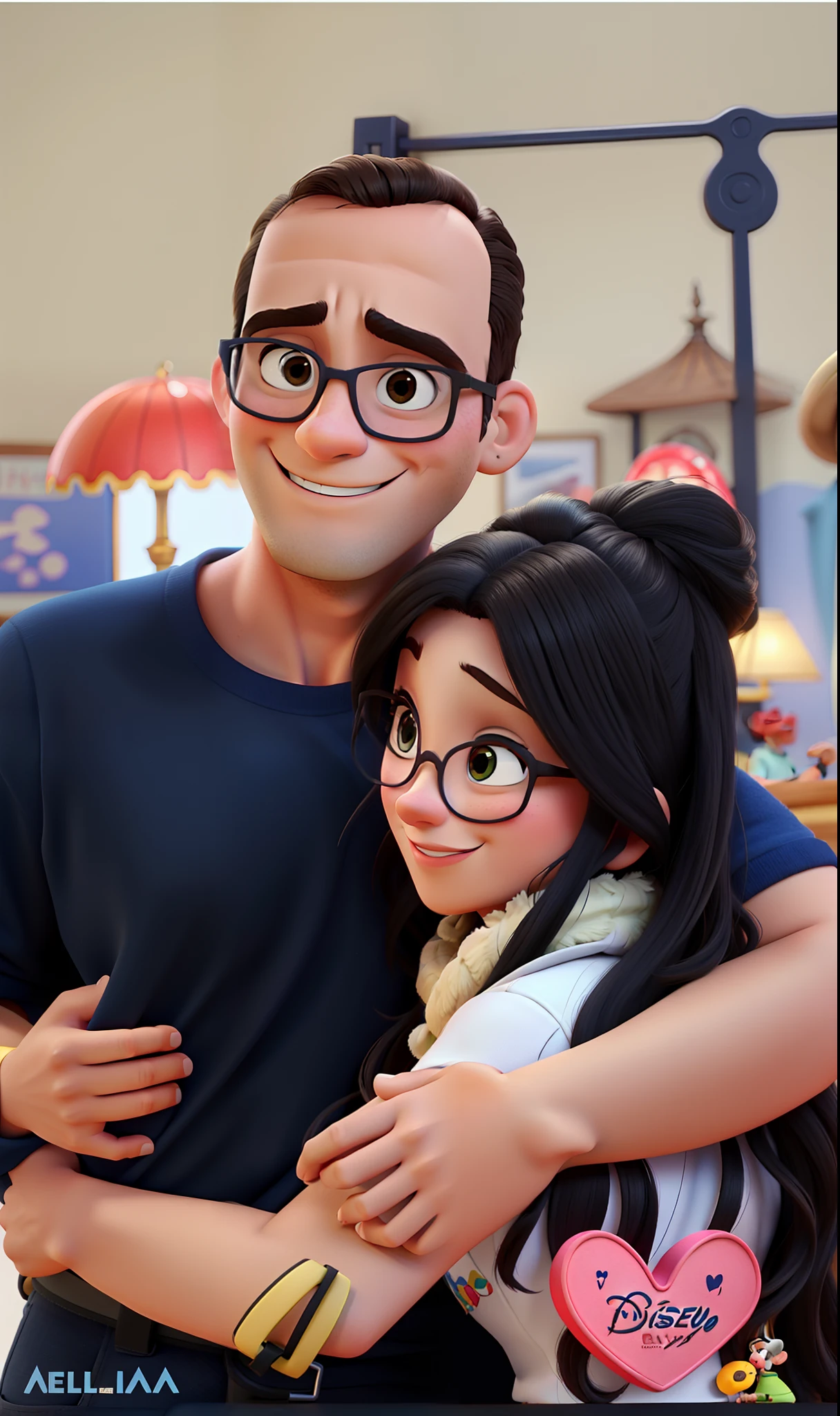 Araffe and a girl hugging each other in a room - SeaArt AI