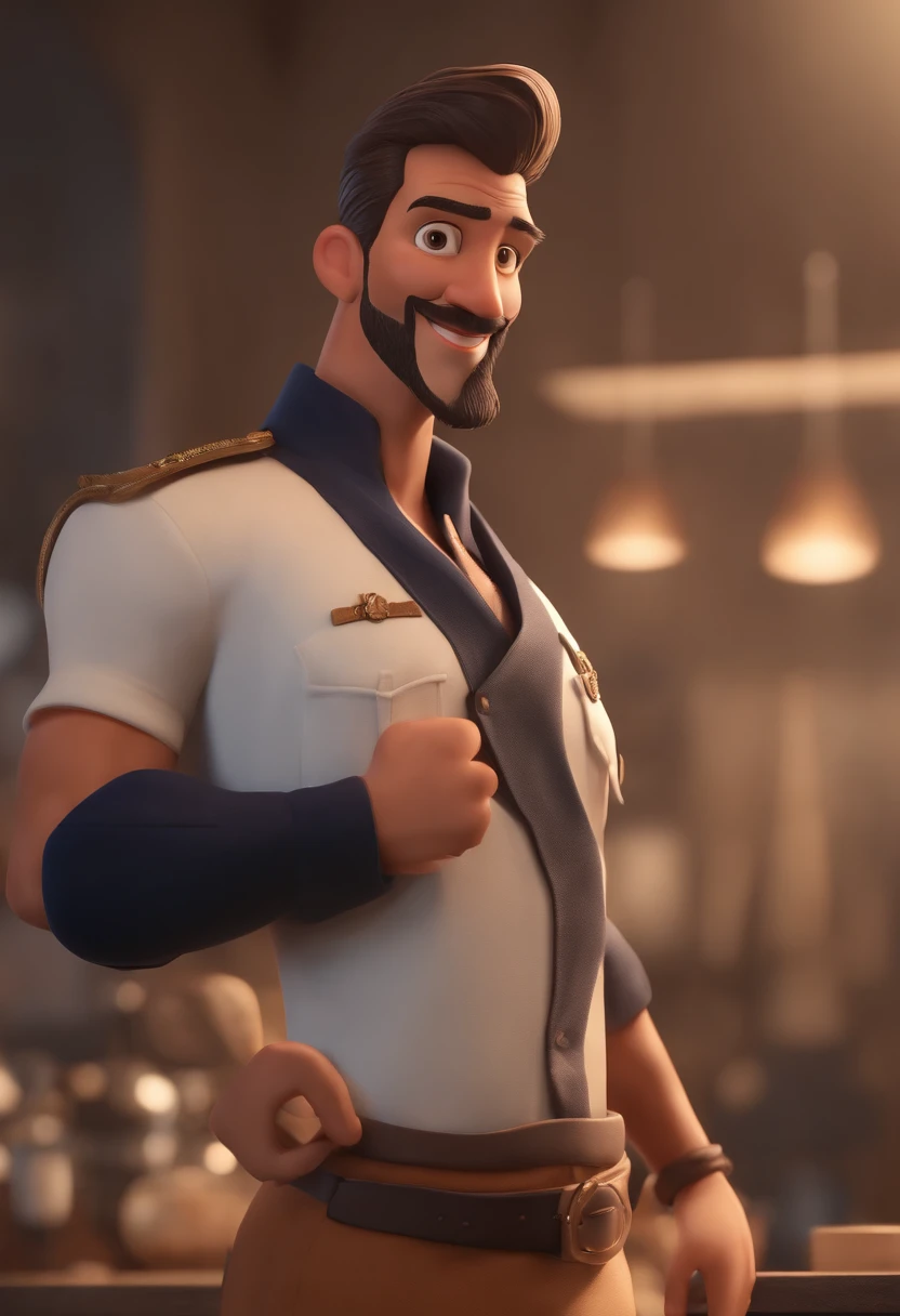 personagem dos desenhos animados de um homem com barba e camisa preta, imagem de qualidade muito baixa, taken in early 2020 and a blue shirt, animation character, Caractere estilizado, animation style rendering, 3D estilizado, Arnold Maya render, 3 d render stylized, toon render keyshot, Personagem 3D, Personagem 3D, 3d rendering stylized, 3 d character render, personagem de desenho animado, Personagem de close up, Pose de personagem, (Estilo Pixar) (master part:1.2) (Bokeh) (best quality) (pele detalhada) (textura detalhada) (8k) (argila) (Cinematic lighting) (foco nítido