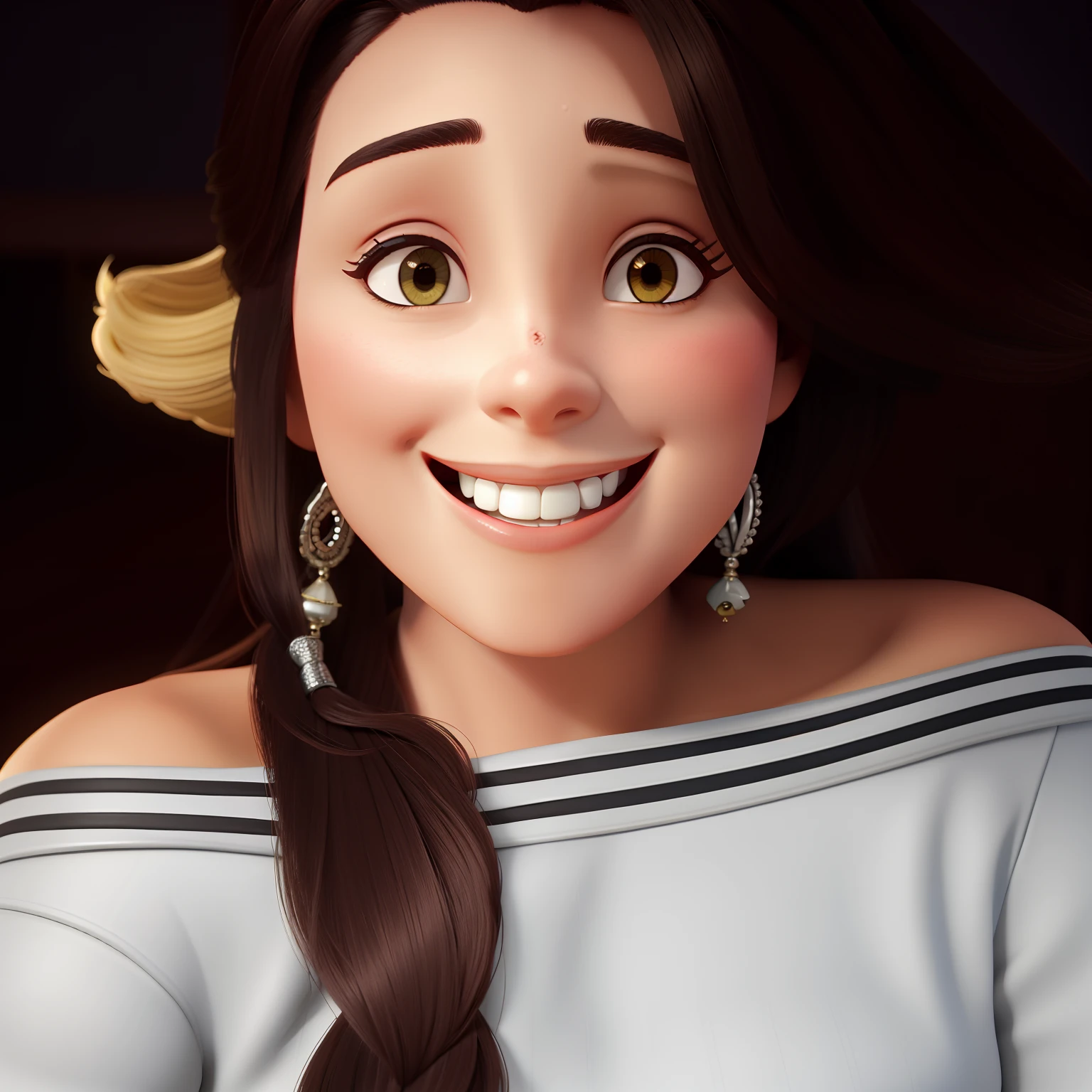 mulher, bonita, sorridente, cabelo castanho escuro