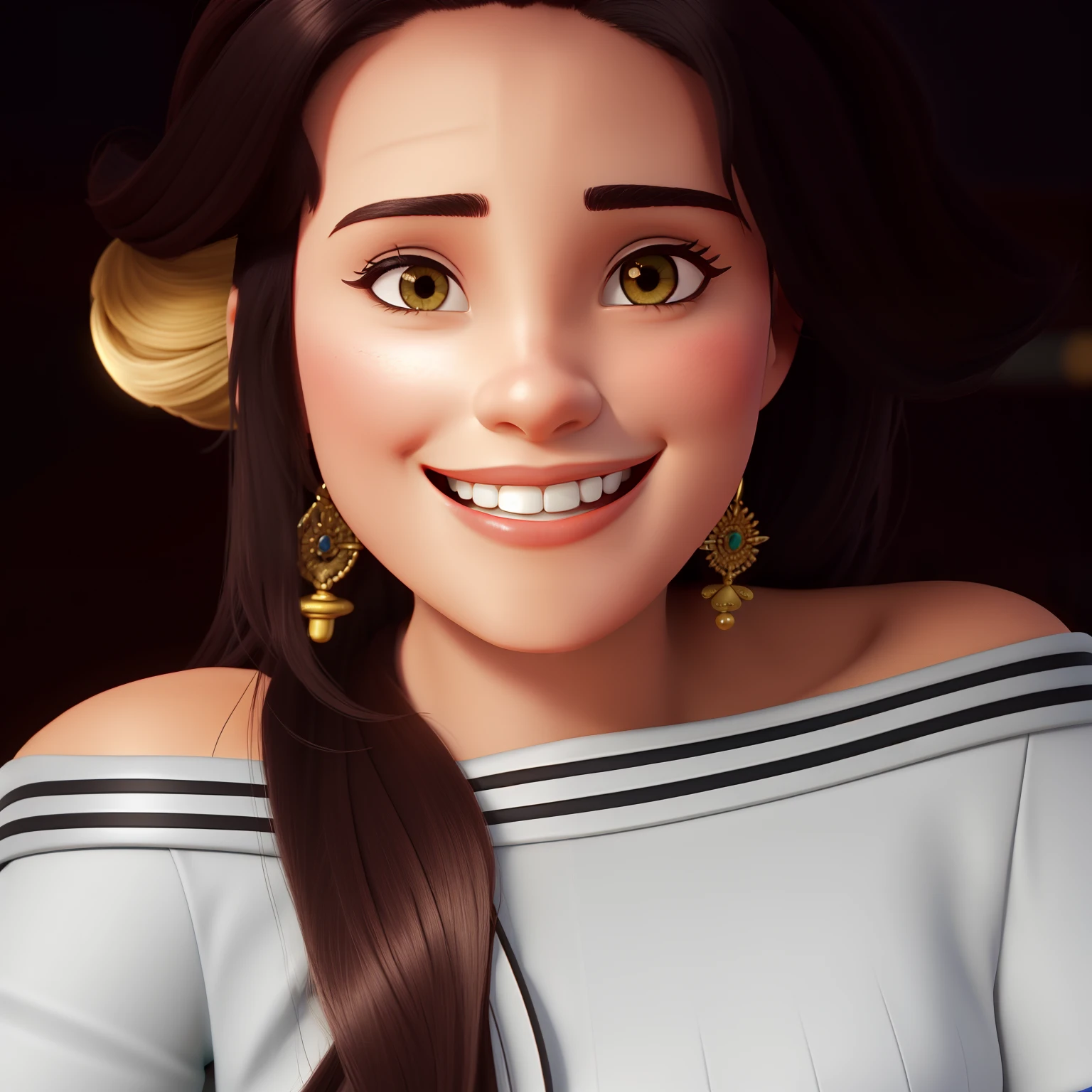 mulher, bonita, sorridente, cabelo castanho escuro