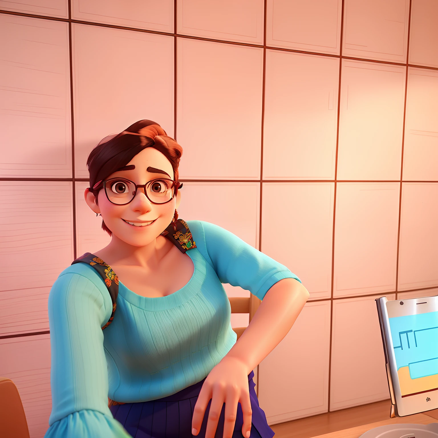Smiling woman in glasses taking a selfie in a restaurant with short hair, rebecca sugar, Jenna Barton, fernanda suarez, Foto de perfil do headshot, Meredith Schomburg, Valentina Embaralhamento, taken in the early 2020s, Elizabete Saltzman, by Amelia Peláez, Miranda Meeks, imagem de perfil, Beth Harmon, foto do perfil, Directed by: Nandor Soldier