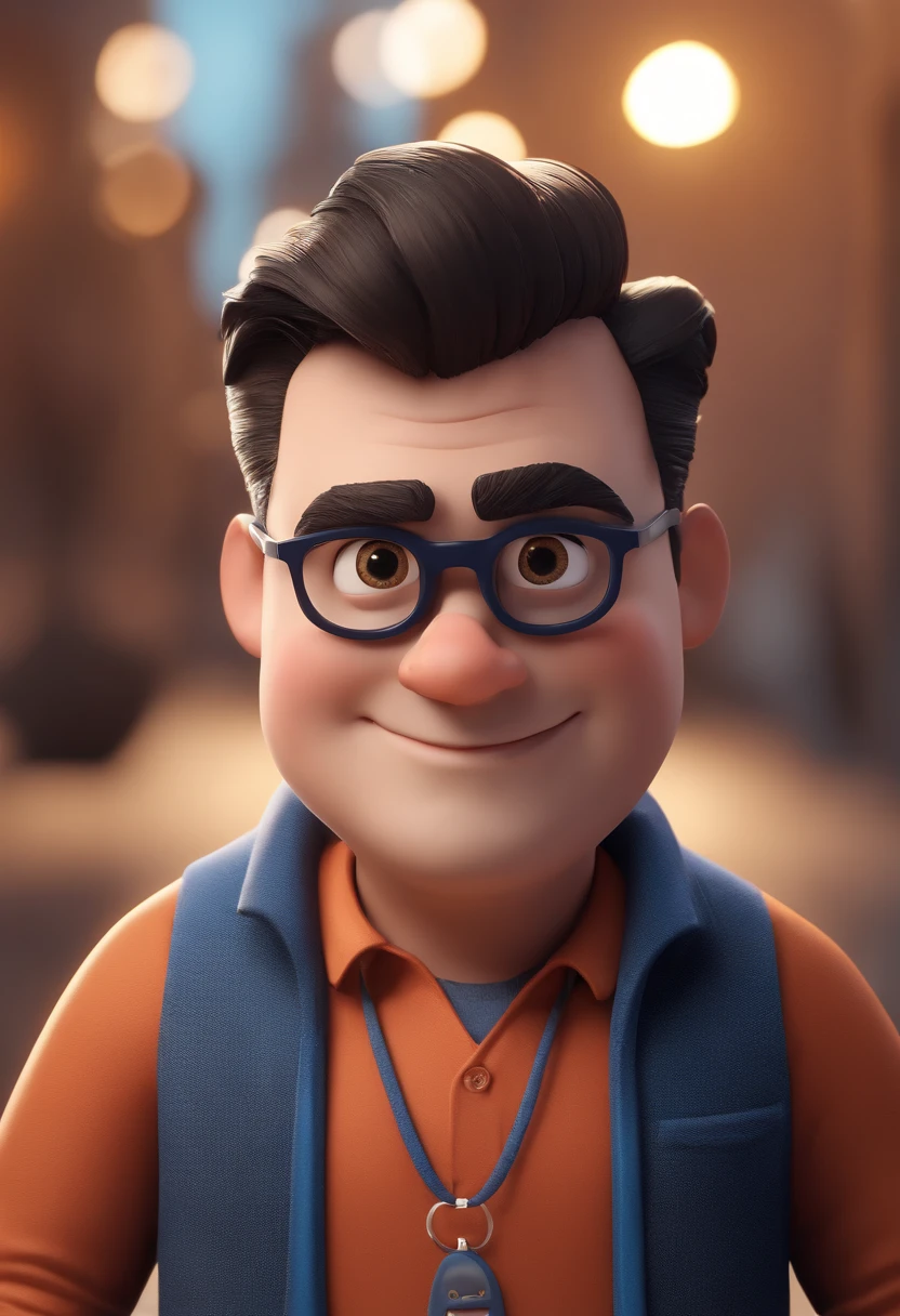 Cartoon character of a man with black glasses and a blue shirt, animation character, Caractere estilizado, animation style rendering, 3D estilizado, Arnold Maya render, 3 d render stylized, toon render keyshot, Personagem 3D, Personagem 3D, 3d rendering stylized, 3 d character render, personagem de desenho animado, Personagem de close up, Pose de personagem,  (Estilo Pixar) (master part:1.2) (Bokeh) (best quality) (pele detalhada) (textura detalhada) (8k) (argila) (Cinematic lighting) (foco nítido