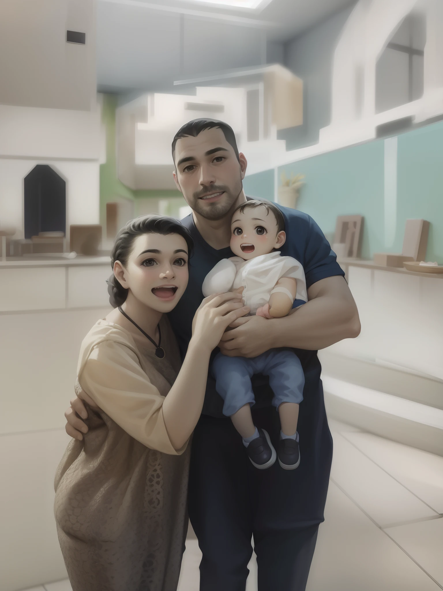 There is a man and a woman holding a in a room, Directed by: Nandor Soldier, marido esposa e filho, Happy family, Jose Miguel Romano Francisca, imagem de perfil, 3 5 year brazilian mother, caio santos, 1614572159, Edon Guraziu, david rios ferreira, Postagem 4k, Foto realista