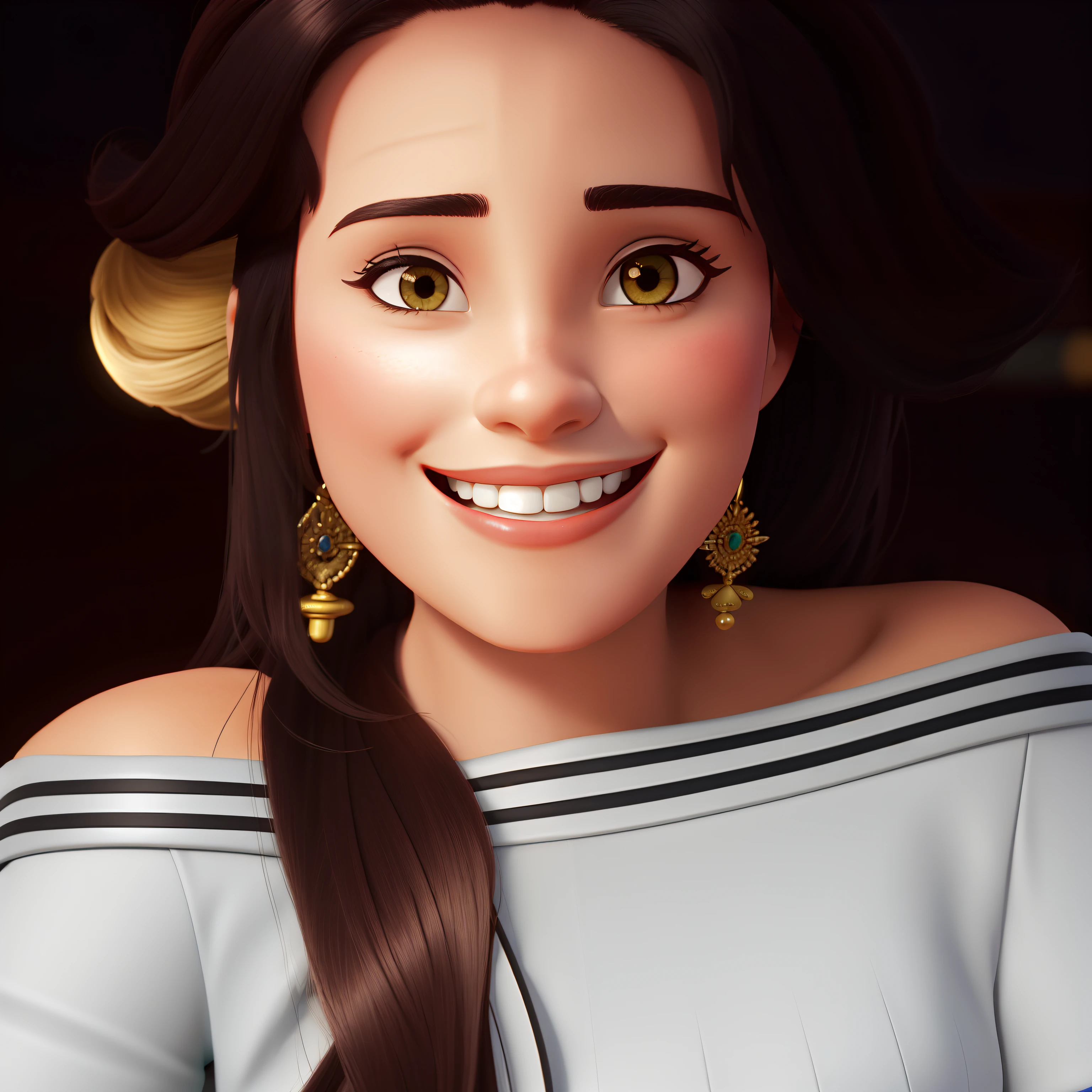 mulher, bonita, sorridente, cabelo castanho escuro
