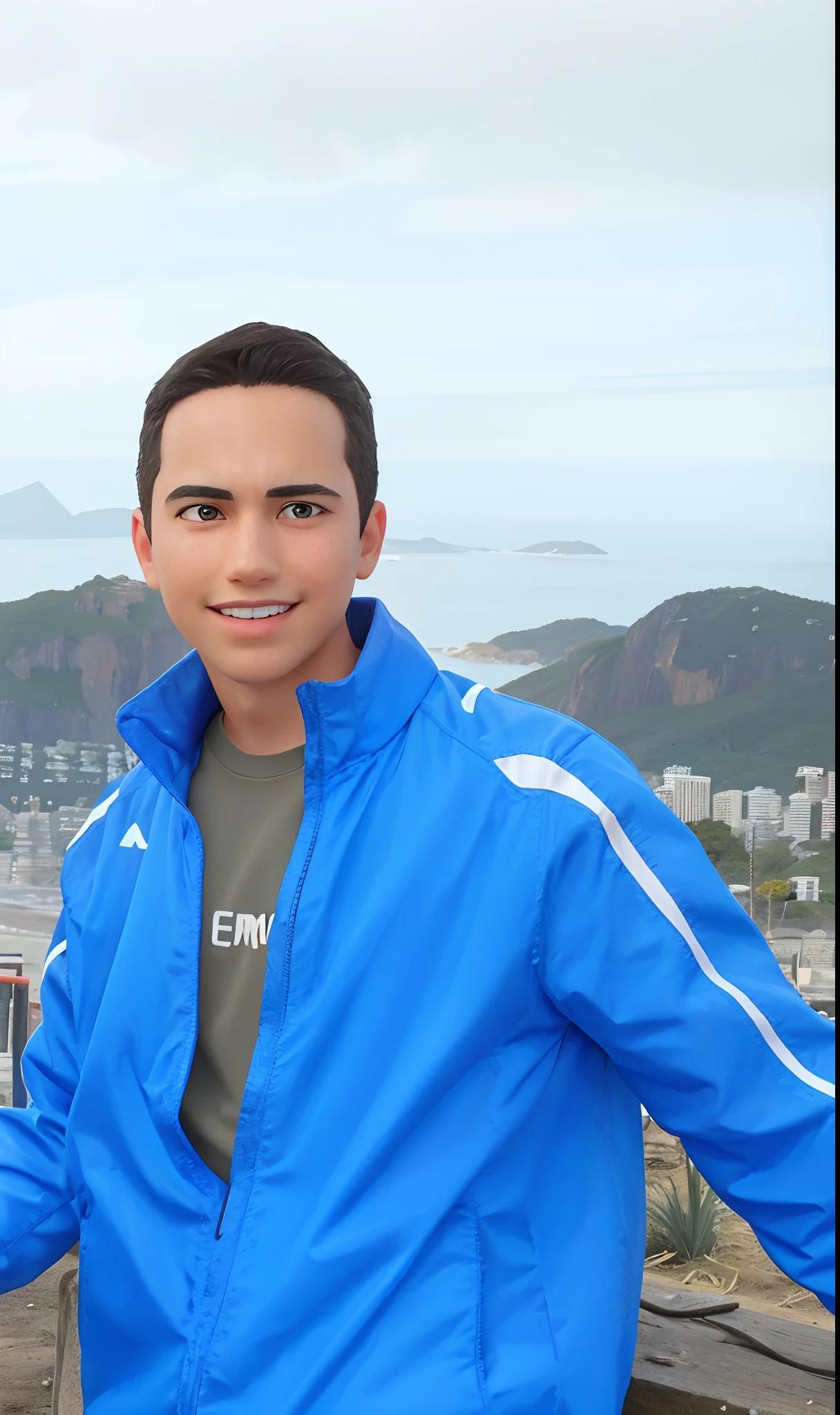 A imagem mostra um menino sentado em um banco de madeira, which is located near a fence. The boy is wearing a black shirt and appears to be looking at the camera. The bench is positioned in the middle of the scene, com a cerca estendendo-se para os lados esquerdo e direito da imagem. The boy's posture and the presence of the bench suggest that this could be a park or a similar outdoor environment.Gere essa imagem no estilo de anima