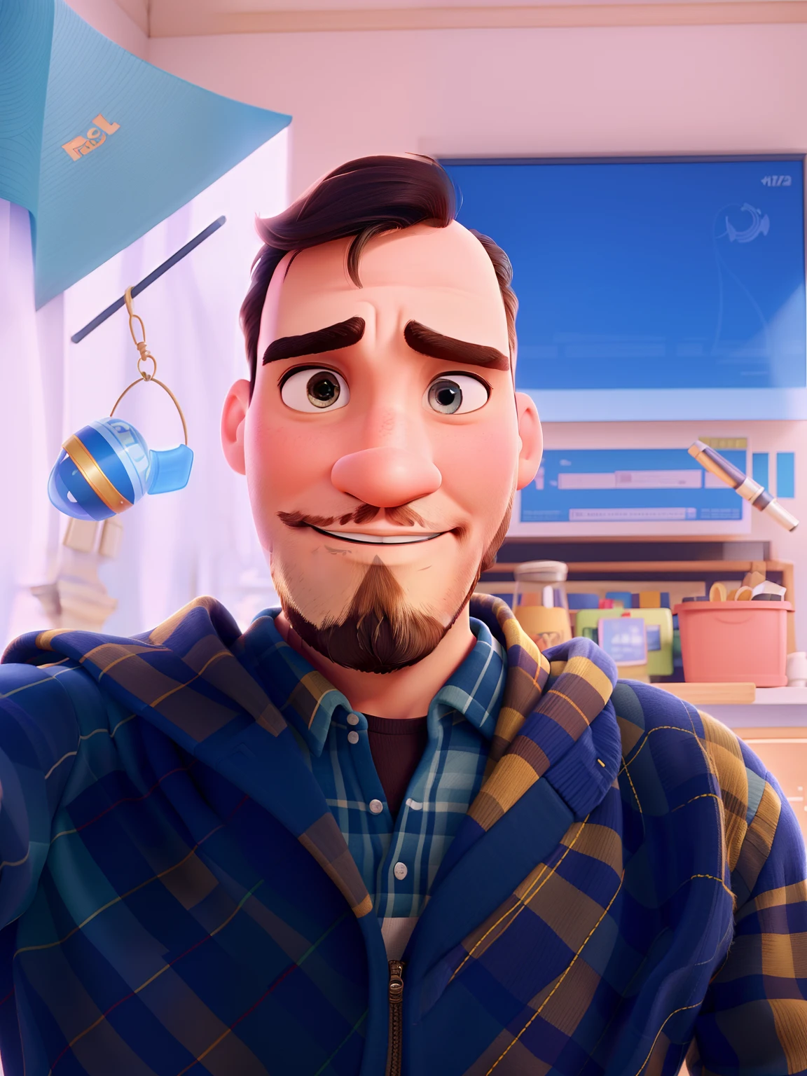 Um homem com barba estilo disney pixar, alta qualidade, melhor qualidade