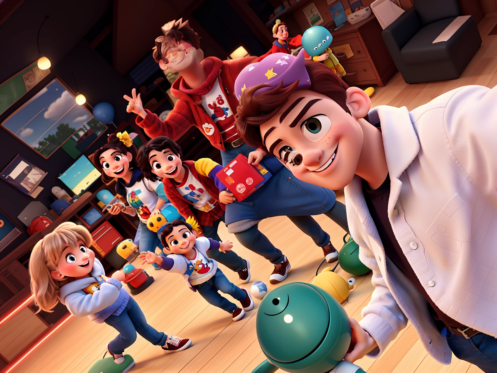 A happy family in the style of disney pixar