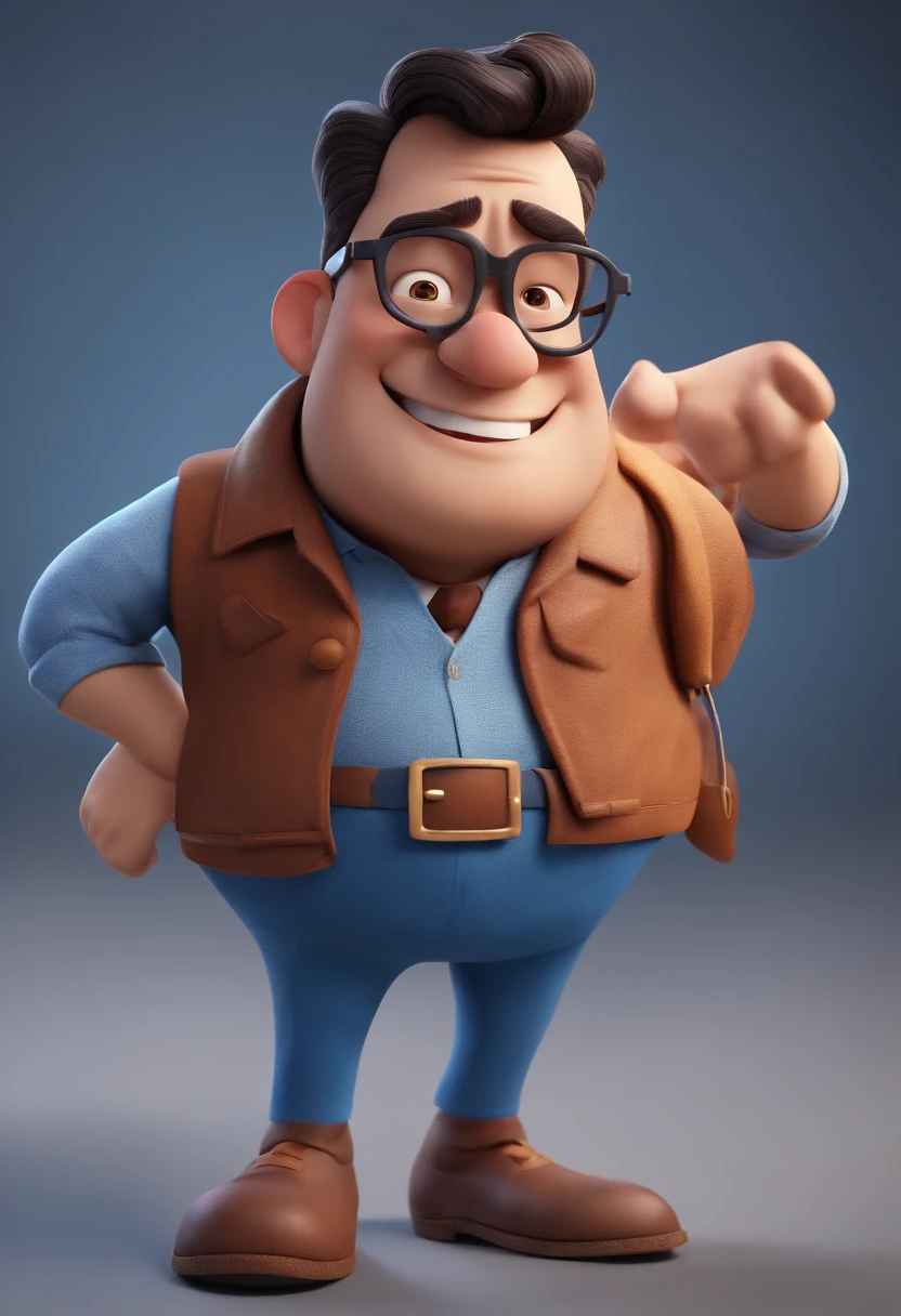 Cartoon character of a man wearing black glasses and a blue shirt, um personagem animado, Caractere estilizado, animation style rendering, 3D estilizado, Arnold Maya render, 3 d render stylized, toon render keyshot, Personagem 3D, Personagem 3D, 3d rendering stylized, 3 d character render, personagem de desenho animado, Personagem de close up, Pose de personagem, (Estilo Pixar) (master part:1.2) (Bokeh) (best quality) (pele detalhada) (textura detalhada) (8k) (argila) (Cinematic lighting) (foco nítido，Senta e vaza a parte superior do corpo