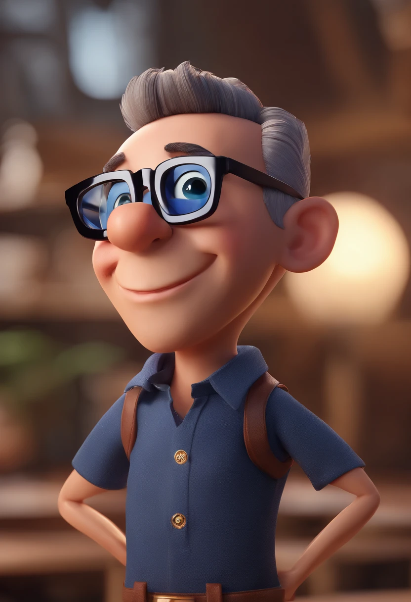 Cartoon character of a man with black glasses and a blue shirt, animation character, Caractere estilizado, animation style rendering, 3D estilizado, Arnold Maya render, 3 d render stylized, toon render keyshot, Personagem 3D, Personagem 3D, 3d rendering stylized, 3 d character render, personagem de desenho animado, Personagem de close up, Pose de personagem, (Estilo Pixar) (master part:1.2) (Bokeh) (best quality) (pele detalhada) (textura detalhada) (8k) (argila) (Cinematic lighting) (foco nítido