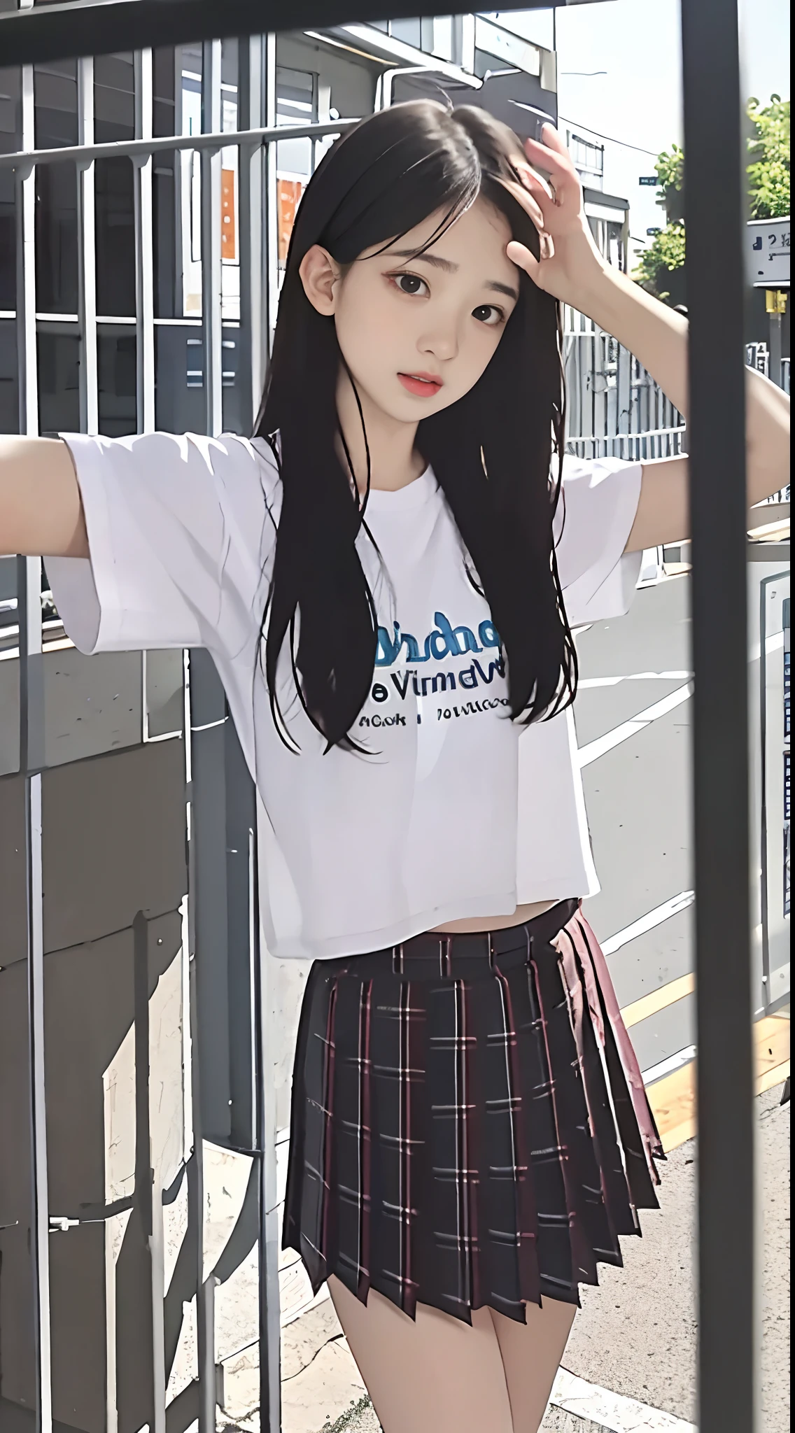 (masterpiece, Highest quality:1.2), 8k, Young and beautiful girl, 85mm,Official AR RAW Photos, (Baby Face), ((Small face)), ((Big Breasts))、((Show me your boobs)), Detailed nipples, Show me your ears、photo shoot, Cute Face, Thighs, Classroom after school, Looking at the audience, Embarrassing、smile、No makeup, Film Grain, chromatic aberration, Sharp focus, Face Light, Bright lighting, 10 generations, Detailed face, Background blur、((((((14 year old high school girl))))))、Narrow waist、((T-Shirts)),,White tiny panties、Wet、Spread your legs