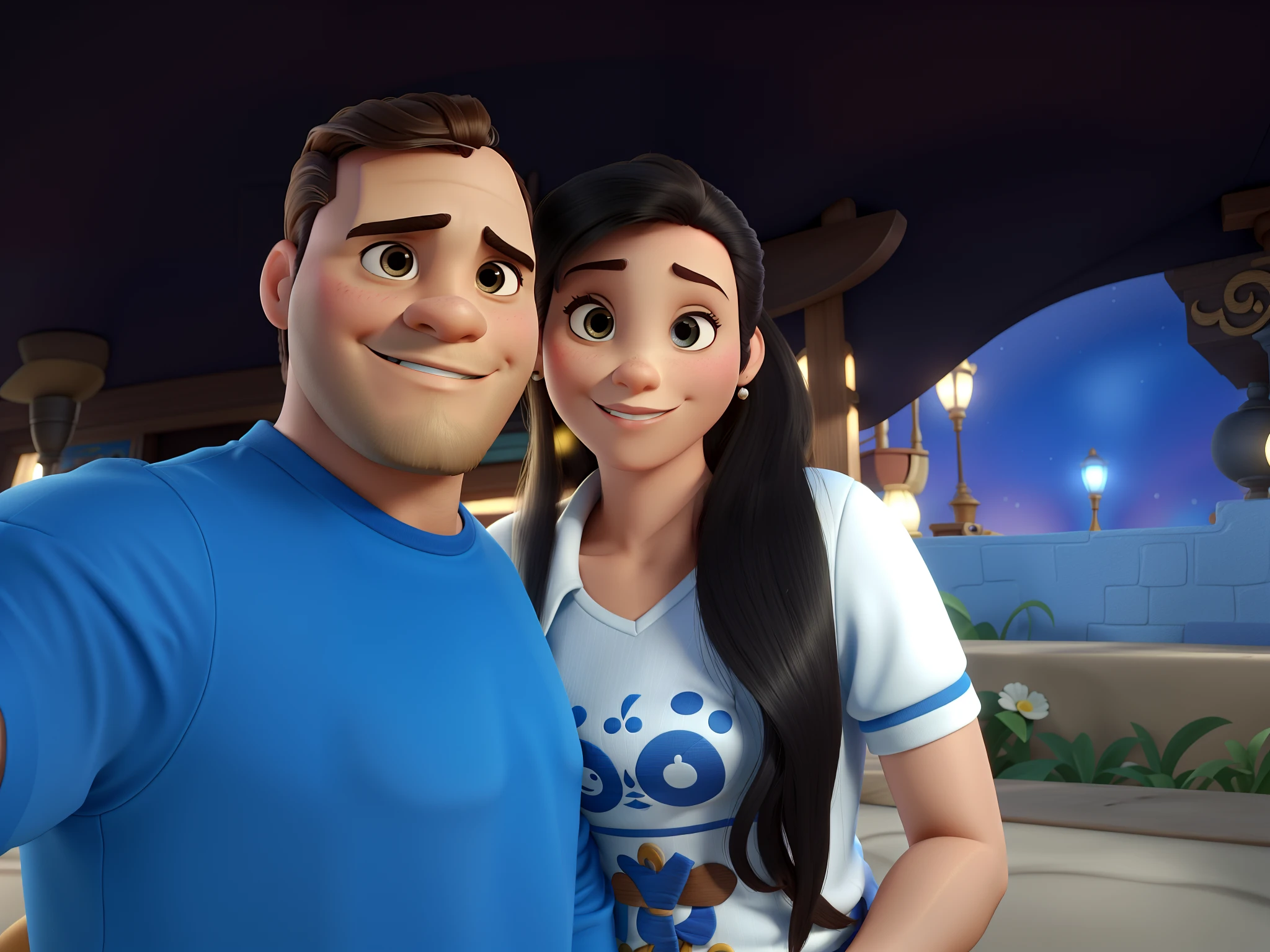 Casal estilo disney pixar melhor qualidade alta qualidade. Homem moreno cabelo comprido crespo barba e mulher loira olhos azuis cabelos longos lisos