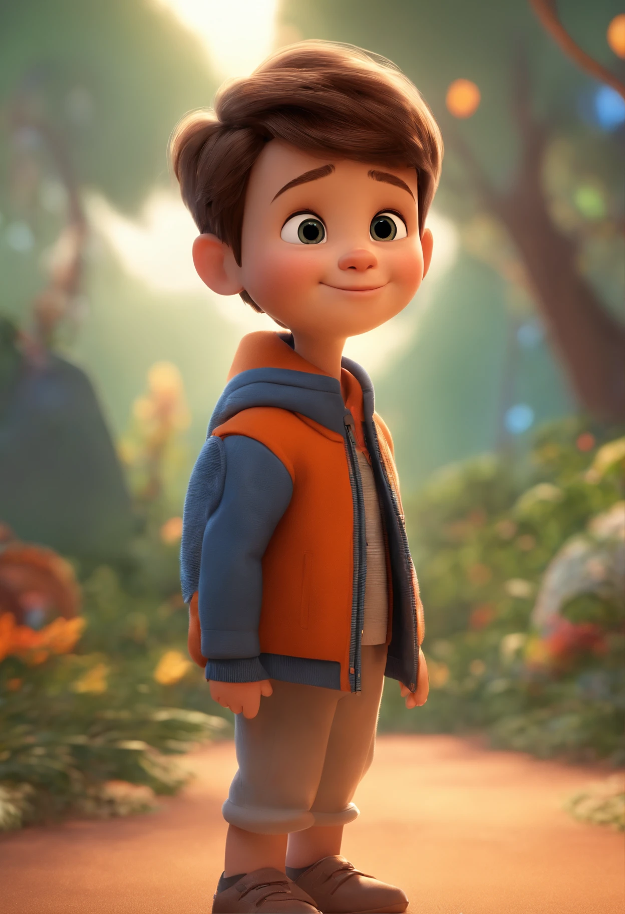 a happy cute standing short hair, vestindo uma fantasia espacial, , fundo branco, barnet, Tom, Estilo Pixar, ....3d, desenhos animados, rosto detalhado, asymmetrical 16k