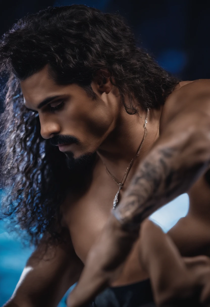 macho, fantasia, Olho roxo, pupila azul, estilo corvo, cabelo espetado, atletic