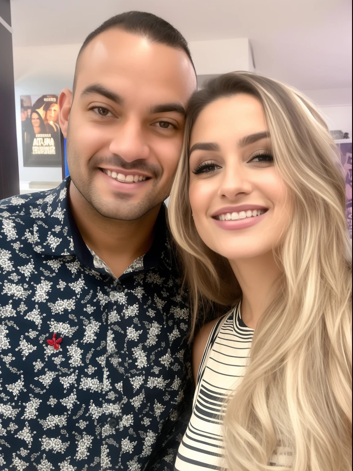 arafed man and woman posing for a picture in a room, by Nándor Katona, by Amelia Peláez, in sao paulo, andrea rocha, david rios ferreira, by Luis Miranda, icaro carvalho, edu souza, lovely couple, inspired by Antônio Parreiras, both smiling for the camera