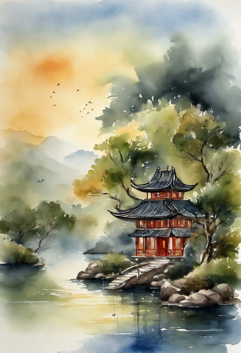 (Bela arquitetura chinesa antiga, flickering in the moonlight, Lakes at night, sombreado por florestas de bambu, arcos da ponte de pedra, water with water, caminhos de pedra rochosa, blooming water lilies, thermal water vapor, auspicious moonlight illustration: 1.0), Epic composition, Super detalhes realistas, Highly realistic lighting, melhor qualidade de papel de parede, master part. (Muito detalhado CG unidade 8k papel de parede) --V6.