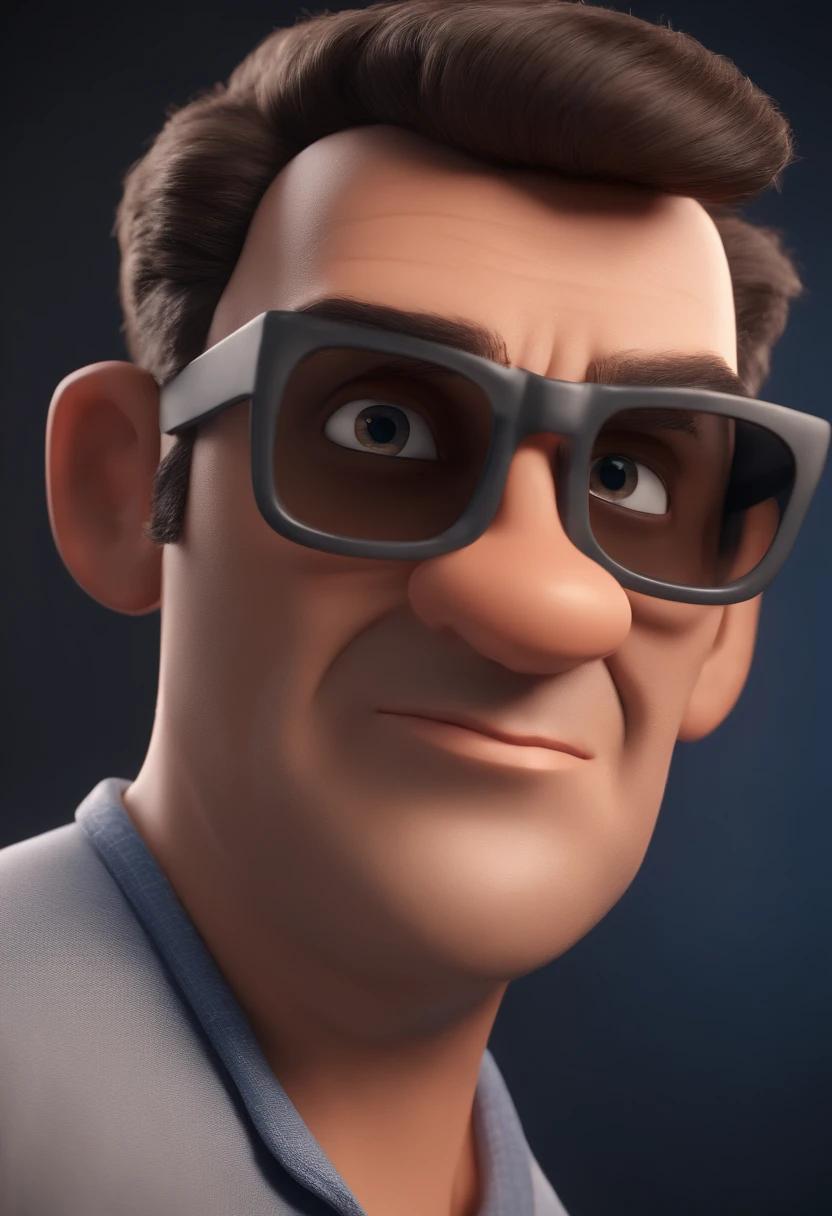 Cartoon character of a man with black glasses and a blue shirt, animation character, Caractere estilizado, animation style rendering, 3D estilizado, Arnold Maya render, 3 d render stylized, toon render keyshot, Personagem 3D, Personagem 3D, 3d rendering stylized, 3 d character render, personagem de desenho animado, Personagem de close up, Pose de personagem, (Estilo Pixar) (master part:1.2) (Bokeh) (best quality) (pele detalhada) (textura detalhada) (8k) (argila) (Cinematic lighting) (foco nítido