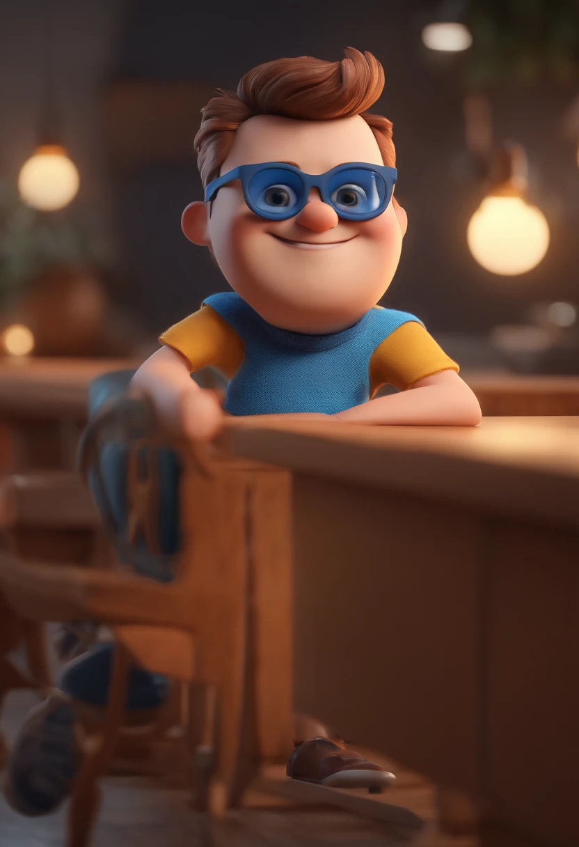Cartoon character of a man with black glasses and a blue shirt, animation character, Caractere estilizado, animation style rendering, 3D estilizado, Arnold Maya render, 3 d render stylized, toon render keyshot, Personagem 3D, Personagem 3D, 3d rendering stylized, 3 d character render, personagem de desenho animado, Personagem de close up, Pose de personagem, (Estilo Pixar) (master part:1.2) (Bokeh) (best quality) (pele detalhada) (textura detalhada) (8k) (argila) (Cinematic lighting) (foco nítido