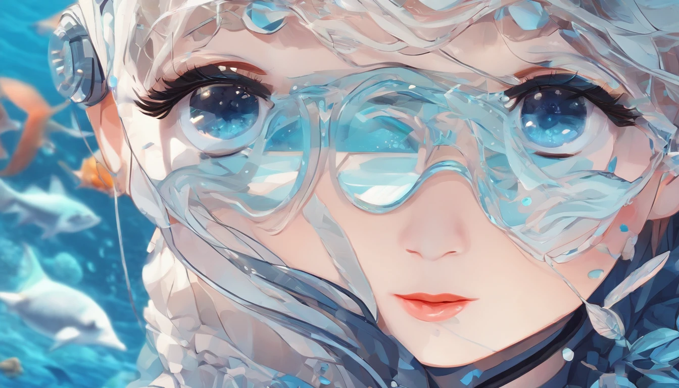 a girl,beautiful detailed eyes,beautiful detailed lips,extremely detailed eyes and face,longeyelashes,underwater view,scuba gear,underwater adventure,best quality,ultra-detailed,realistic,blue hue,soft natural lighting
