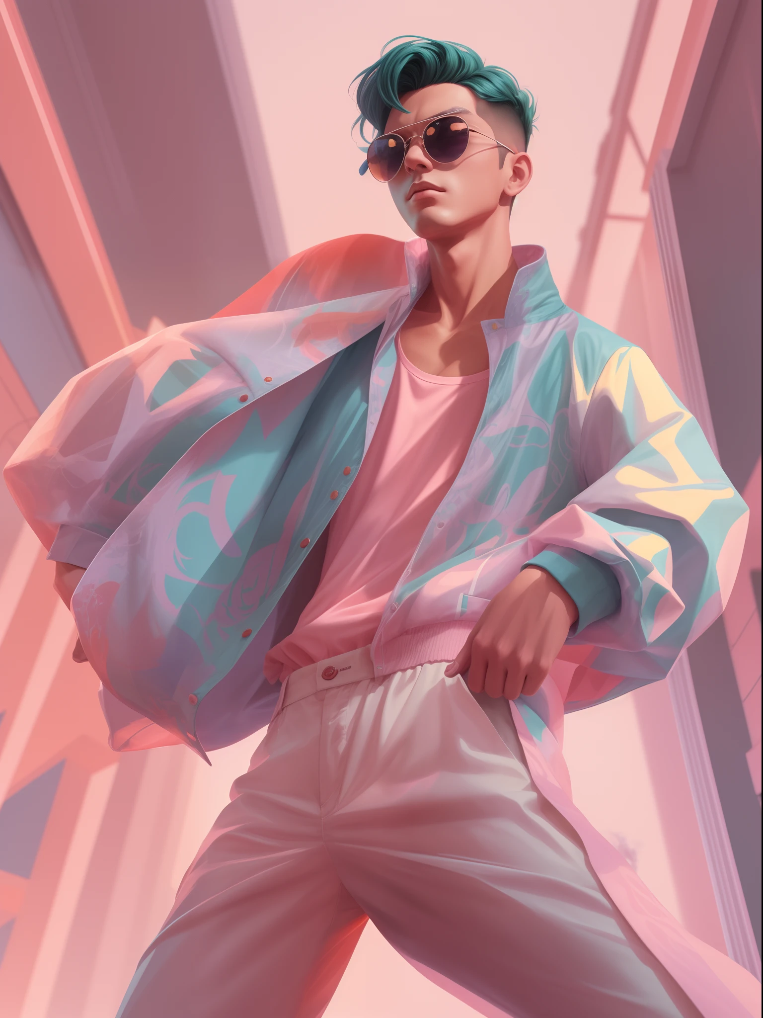 a man, in a dynamic pose wearing an expensive and fashionable outfit, designed by Gucci::3, tumblr, inspired by Yanjun Cheng style, digital art, internet boy lofi meme, trend in dezeen, catalog photo, 3 d render beeple, rhads and lois van baarle, cartoon style illustration, bright pastel colors, a beautiful art illustration, retro anime boy --ar 3:4 --q 2