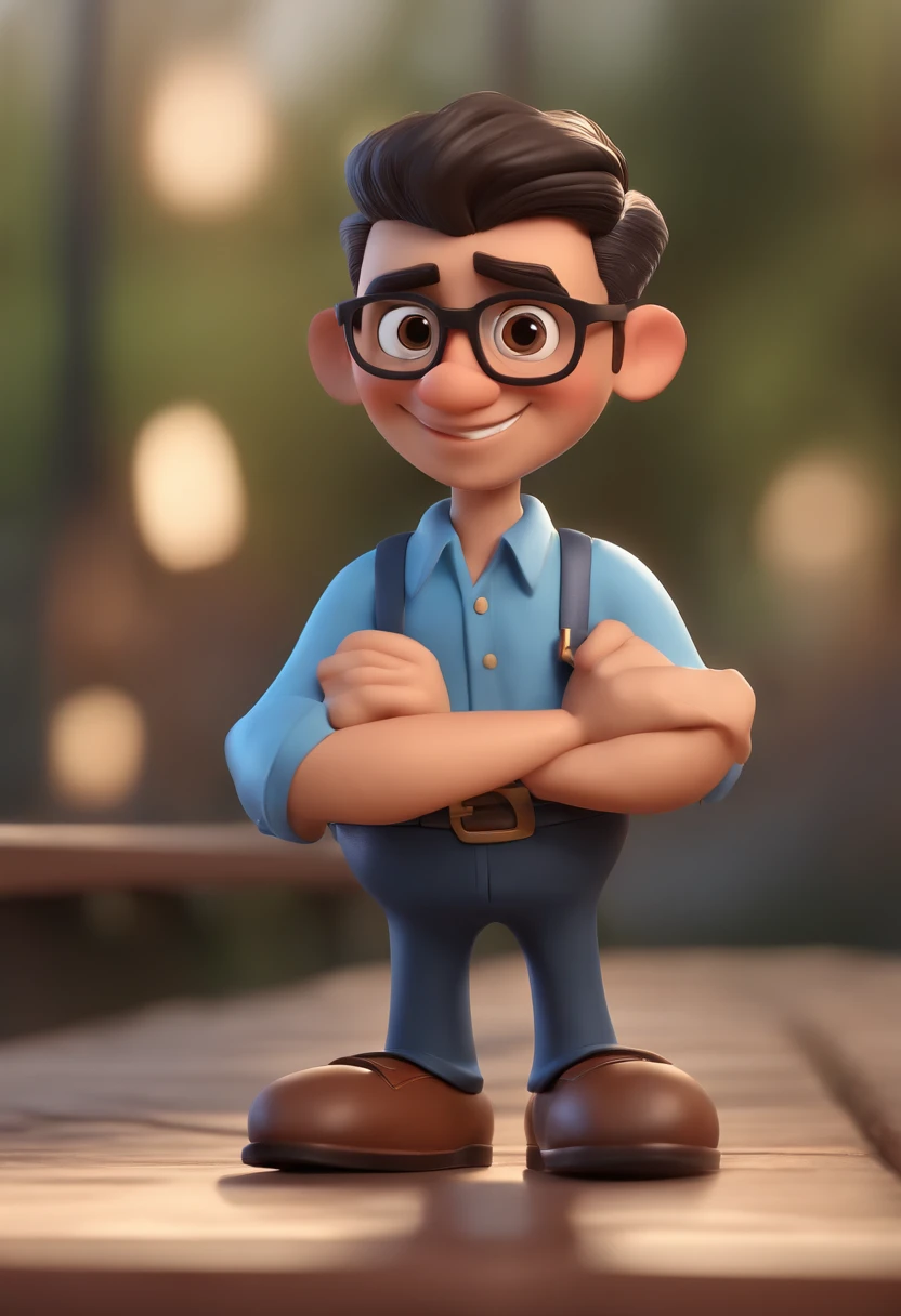 Cartoon character of a man with black glasses and a blue shirt, animation character, Caractere estilizado, animation style rendering, 3D estilizado, Arnold Maya render, 3 d render stylized, toon render keyshot, Personagem 3D, Personagem 3D, 3d rendering stylized, 3 d character render, personagem de desenho animado, Personagem de close up, Pose de personagem, (Estilo Pixar) (master part:1.2) (Bokeh) (best quality) (pele detalhada) (textura detalhada) (8k) (argila) (Cinematic lighting) (foco nítido
